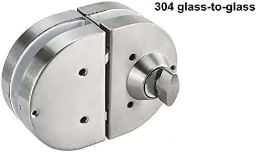 قفل درب شیشه ای گرد یو 304 استیل ضد زنگ، مناسب منزل، تجاری، فلزی بادوام کروم 10-12 میلی متر، قفل ضد سرقت درب شیشه ای بدون نیاز به سوراخکاری، قفل درب کشویی لولایی دو طرفه بدون قاب، همراه با 3 کلید