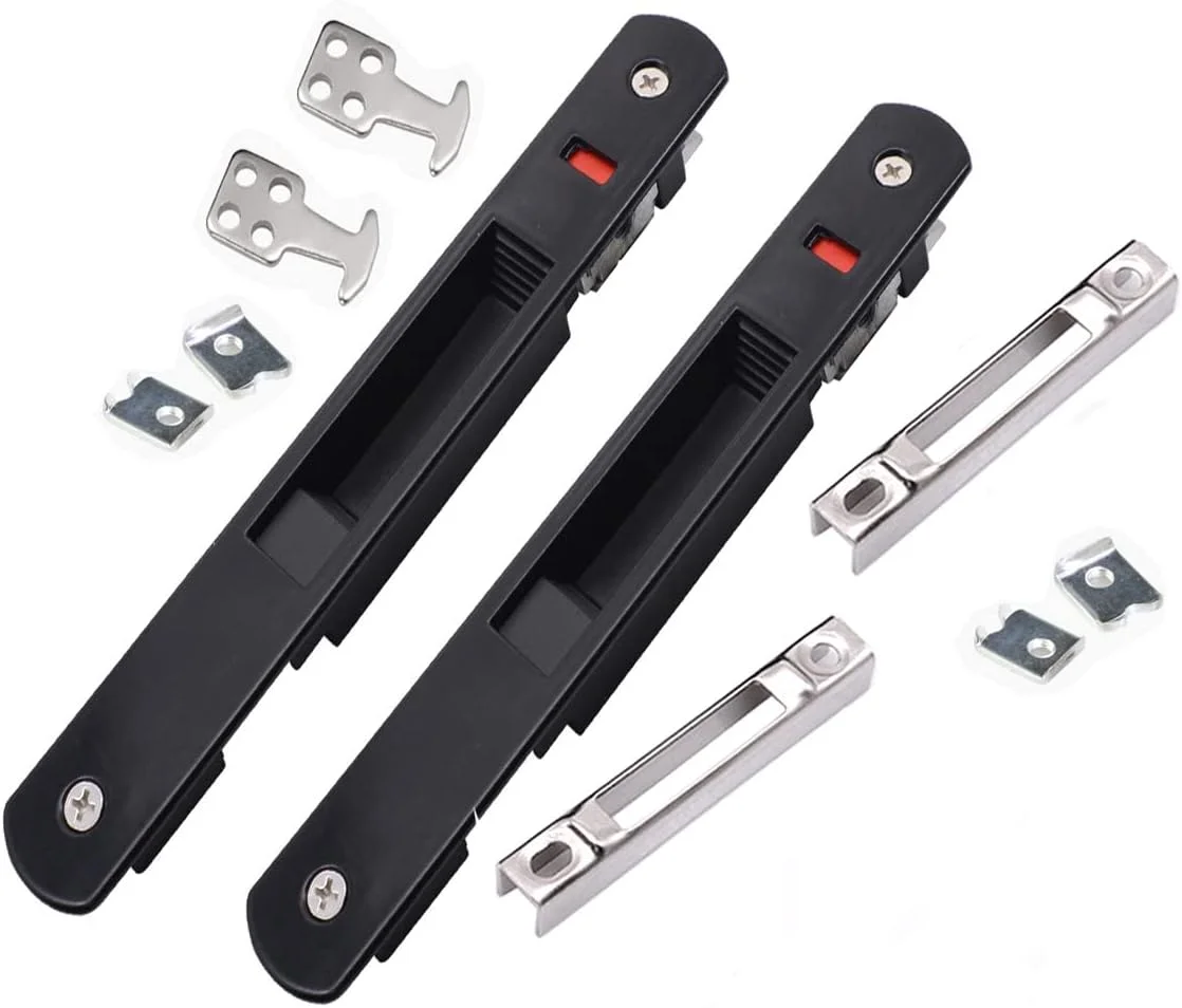 قفل درب کشویی WANLIAN YUE، قفل ایمنی درب آلیاژ آلومینیوم، دستگیره توکار نامرئی، قفل قلاب چفت برای پنجره بالکن آشپزخانه (مشکی 2 عدد) قفل درب کشویی WANLIAN YUE، قفل ایمنی درب آلیاژ آلومینیوم، دستگیره توکار نامرئی، قفل قلاب چفت برای پنجره بالکن آشپزخانه (مشکی 2 عدد)