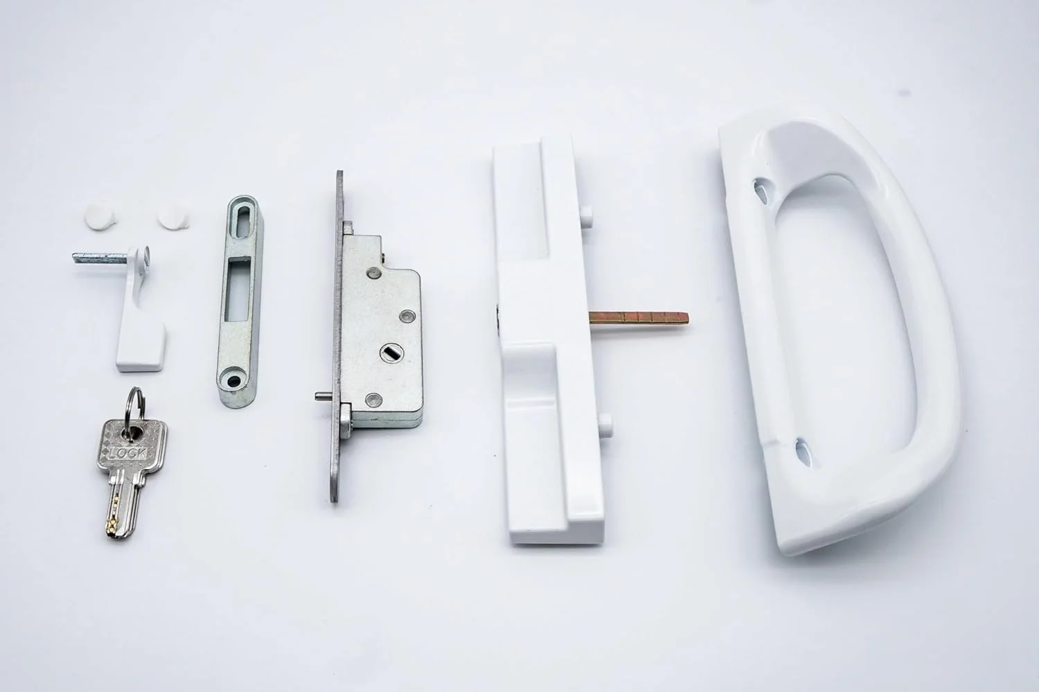 ست دستگیره درب پاسیو کشویی THE WHITE SHOP با سیلندر کلید و قفل زبانه دار، ست کامل دستگیره جایگزین مناسب برای ضخامت درب ست دستگیره درب پاسیو کشویی THE WHITE SHOP با سیلندر کلید و قفل زبانه دار، ست کامل دستگیره جایگزین مناسب برای ضخامت درب