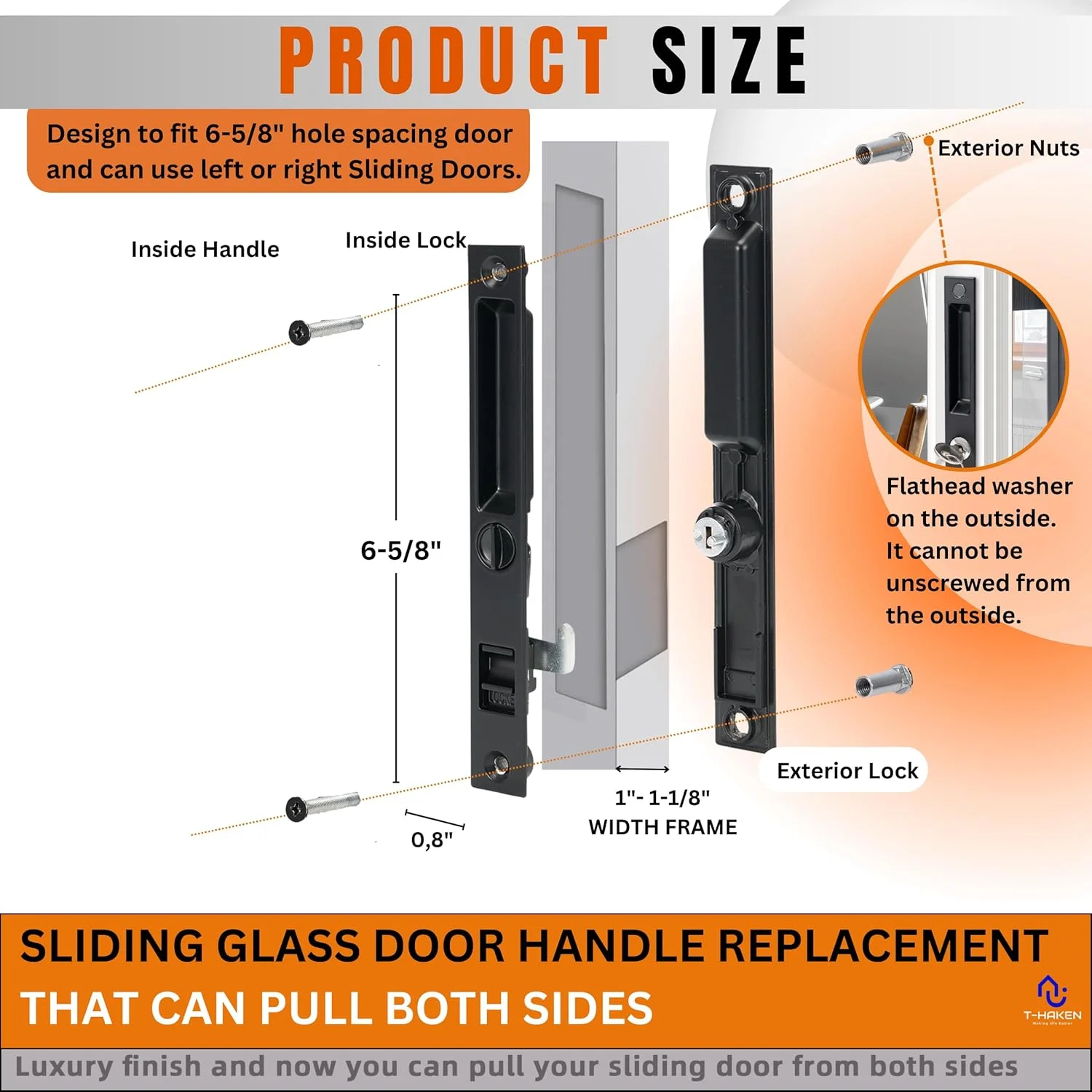 T-HAKEN Sliding Glass Door Set, 6-5/8", Black - Patio Door Handle Replacement Thick Used on Both Left and Right-Handed. (Keyed)