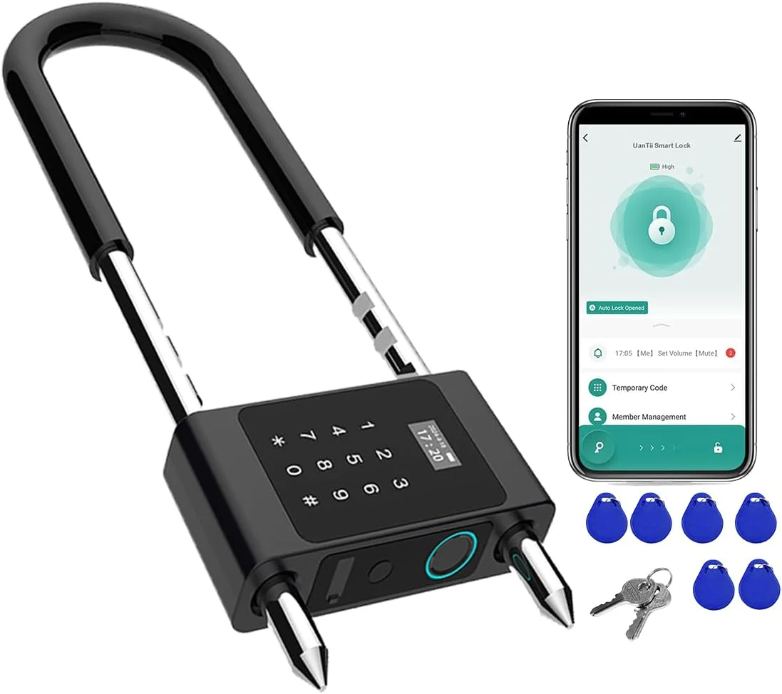 قفل U شکل بلوتوثی Tuya مدل UanTii، قفل درب شیشه ای اداری 5 در 1، قفل ضد آب اثر انگشتی بیومتریک برای داخل و خارج از منزل، باز کردن قفل با برنامه قفل U شکل بلوتوثی Tuya مدل UanTii، قفل درب شیشه ای اداری 5 در 1، قفل ضد آب اثر انگشتی بیومتریک برای داخل و خارج از منزل، باز کردن قفل با برنامه