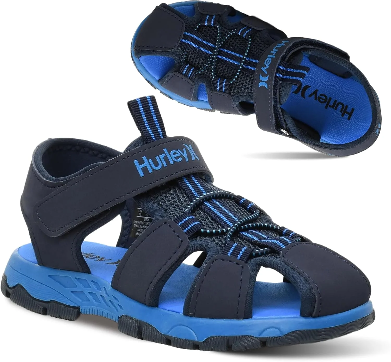 صندل های آبی نیمه جلوبسته بچه گانه Hurley - بند قابل تنظیم، صندل های فضای باز با قابلیت خشک شدن سریع برای بچه های کوچک و بزرگ - زیره سبک وزن، بادوام و ضد لغزش