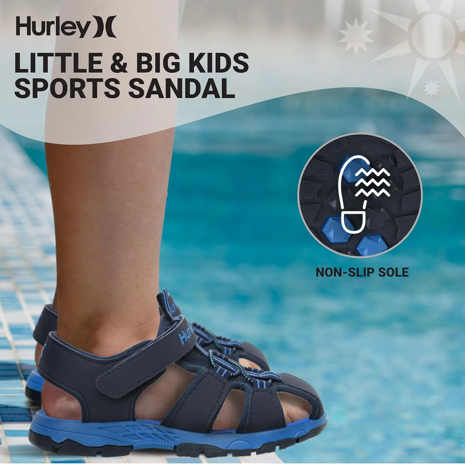 صندل های آبی نیمه جلوبسته بچه گانه Hurley - بند قابل تنظیم، صندل های فضای باز با قابلیت خشک شدن سریع برای بچه های کوچک و بزرگ - زیره سبک وزن، بادوام و ضد لغزش صندل های آبی نیمه جلوبسته بچه گانه Hurley - بند قابل تنظیم، صندل های فضای باز با قابلیت خشک شدن سریع برای بچه های کوچک و بزرگ - زیره سبک وزن، بادوام و ضد لغزش