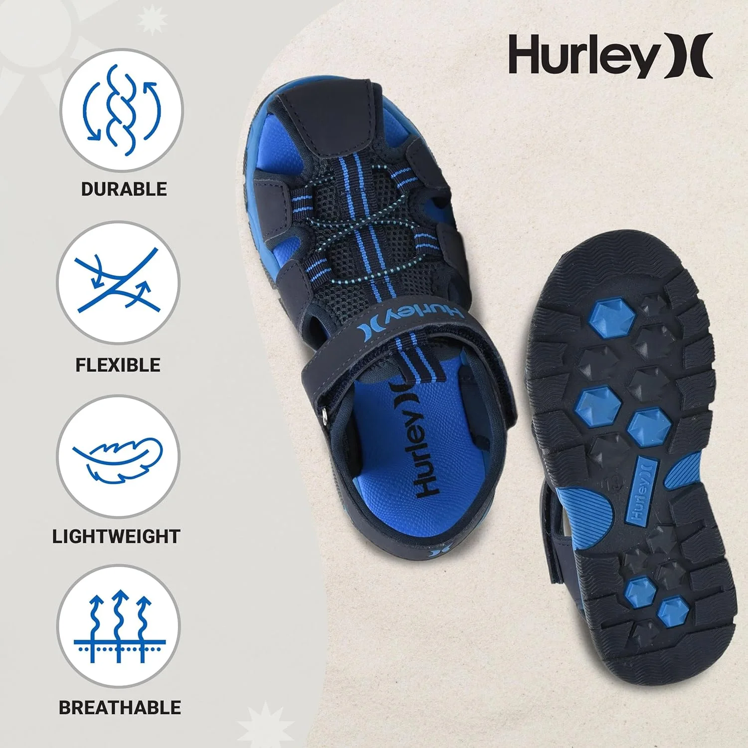 صندل های آبی نیمه جلوبسته بچه گانه Hurley - بند قابل تنظیم، صندل های فضای باز با قابلیت خشک شدن سریع برای بچه های کوچک و بزرگ - زیره سبک وزن، بادوام و ضد لغزش صندل های آبی نیمه جلوبسته بچه گانه Hurley - بند قابل تنظیم، صندل های فضای باز با قابلیت خشک شدن سریع برای بچه های کوچک و بزرگ - زیره سبک وزن، بادوام و ضد لغزش