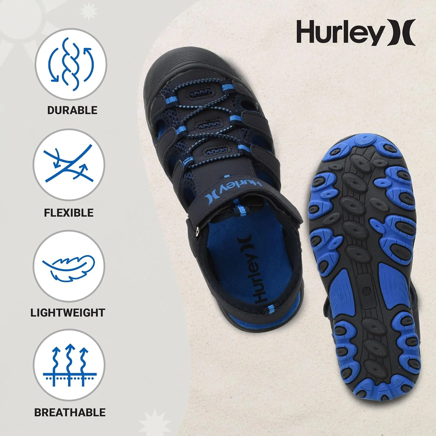 صندل ورزشی آبنوردی بچگانه Hurley با پنجه بسته، اسپرت و بادوام، مناسب برای کودکان نوپا، کودکان کوچک و کودکان بزرگ، عالی برای تمام فعالیتهای فضای باز صندل ورزشی آبنوردی بچگانه Hurley با پنجه بسته، اسپرت و بادوام، مناسب برای کودکان نوپا، کودکان کوچک و کودکان بزرگ، عالی برای تمام فعالیتهای فضای باز