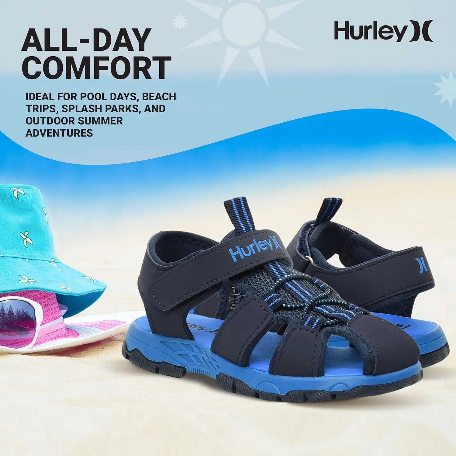 صندل های آبی نیمه جلوبسته بچه گانه Hurley - بند قابل تنظیم، صندل های فضای باز با قابلیت خشک شدن سریع برای بچه های کوچک و بزرگ - زیره سبک وزن، بادوام و ضد لغزش صندل های آبی نیمه جلوبسته بچه گانه Hurley - بند قابل تنظیم، صندل های فضای باز با قابلیت خشک شدن سریع برای بچه های کوچک و بزرگ - زیره سبک وزن، بادوام و ضد لغزش