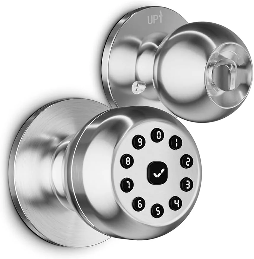 قفل دستگیره دیجیتال درب، طراحی گرد توپی، قطر 80 میلی متر، صفحه کلید با 45 کاربر، ضخامت درب 35-55 میلی متر