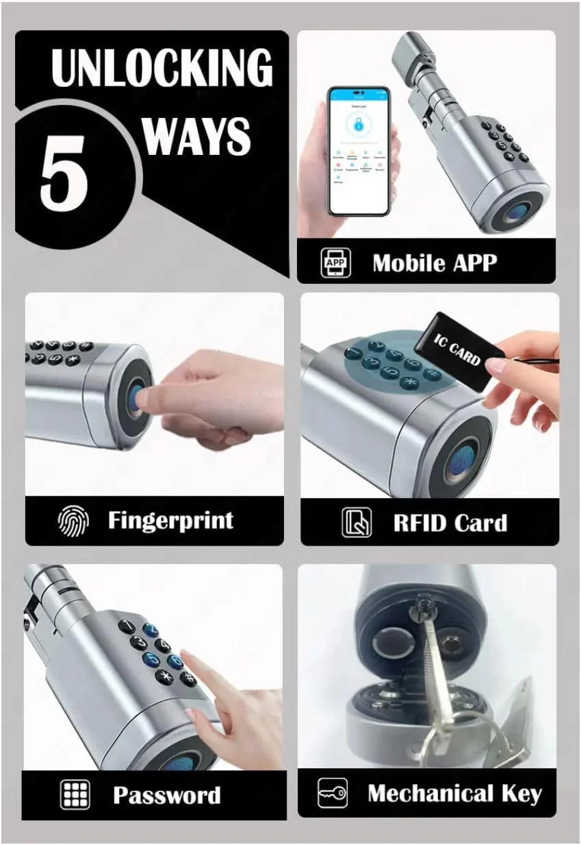 قفل سیلندر هوشمند Eazyliv با برنامه TTLock، اثر انگشت، کارت RFID، قفل درب الکترونیکی بدون کلید BT قفل رمز عبور دیجیتال ضد سرقت قفل درب امنیتی (فقط قفل درب)