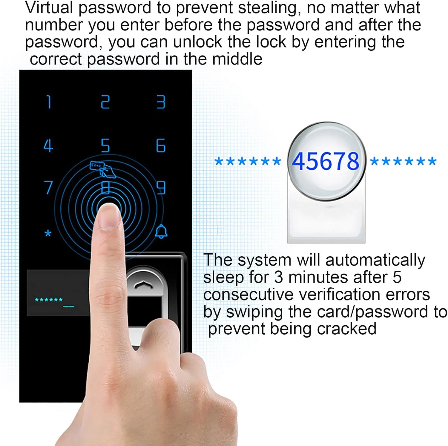 قفل درب هوشمند GZDodek، قفل دیجیتال الکترونیکی بدون کلید با صفحه لمسی، صفحه کلید و جوی استیک برای درب ورودی امنیتی آپارتمان هتل اداری (مشکی) قفل درب هوشمند GZDodek، قفل دیجیتال الکترونیکی بدون کلید با صفحه لمسی، صفحه کلید و جوی استیک برای درب ورودی امنیتی آپارتمان هتل اداری (مشکی)