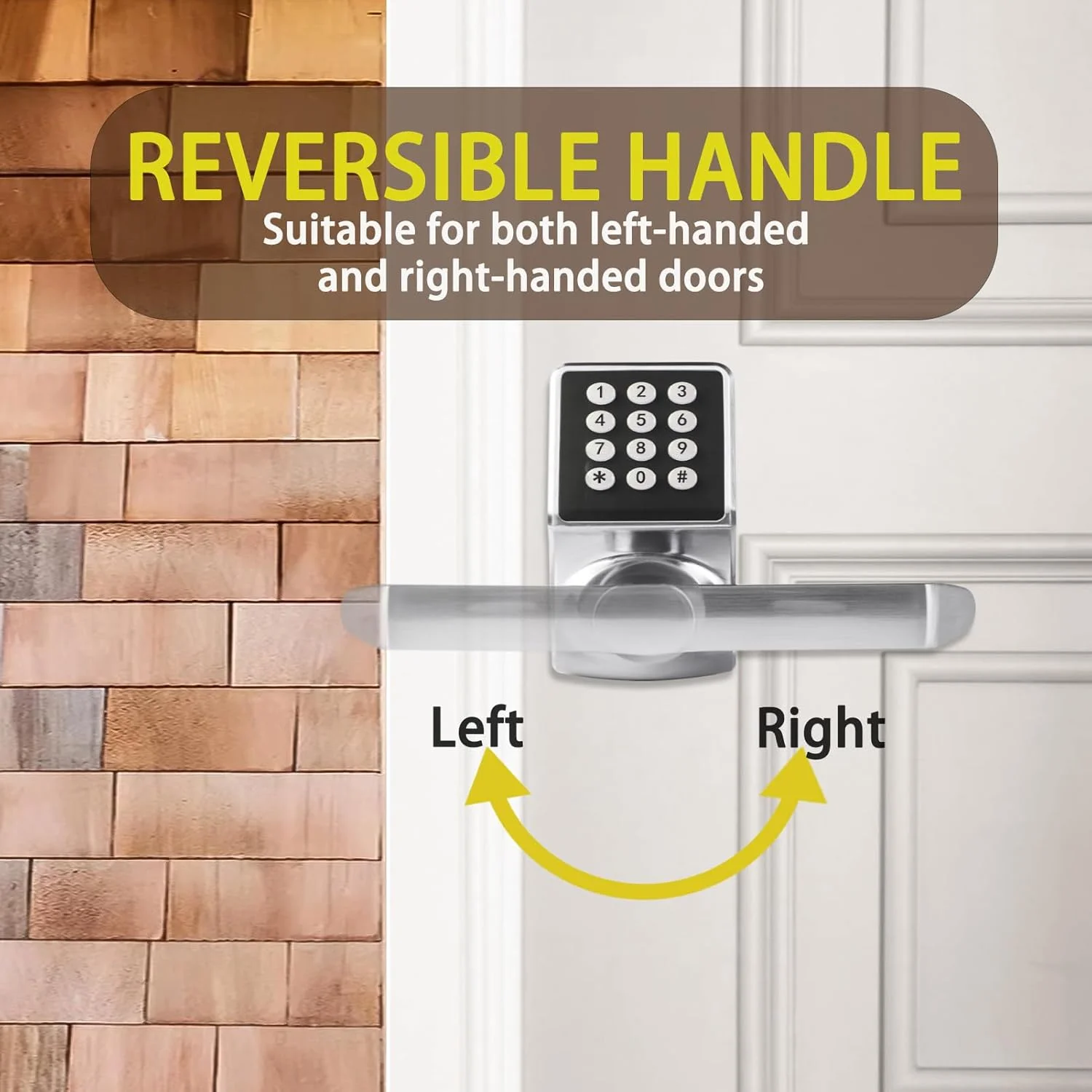 قفل درب دستگیره دار JESSTTI، قفل درب هوشمند با صفحه کلید، قفل درب برای درب ورودی، دستگیره درب الکترونیکی با کارت IC/رمز عبور/کلید، قفل درب دیجیتال با صفحه کلید، نقره ای.