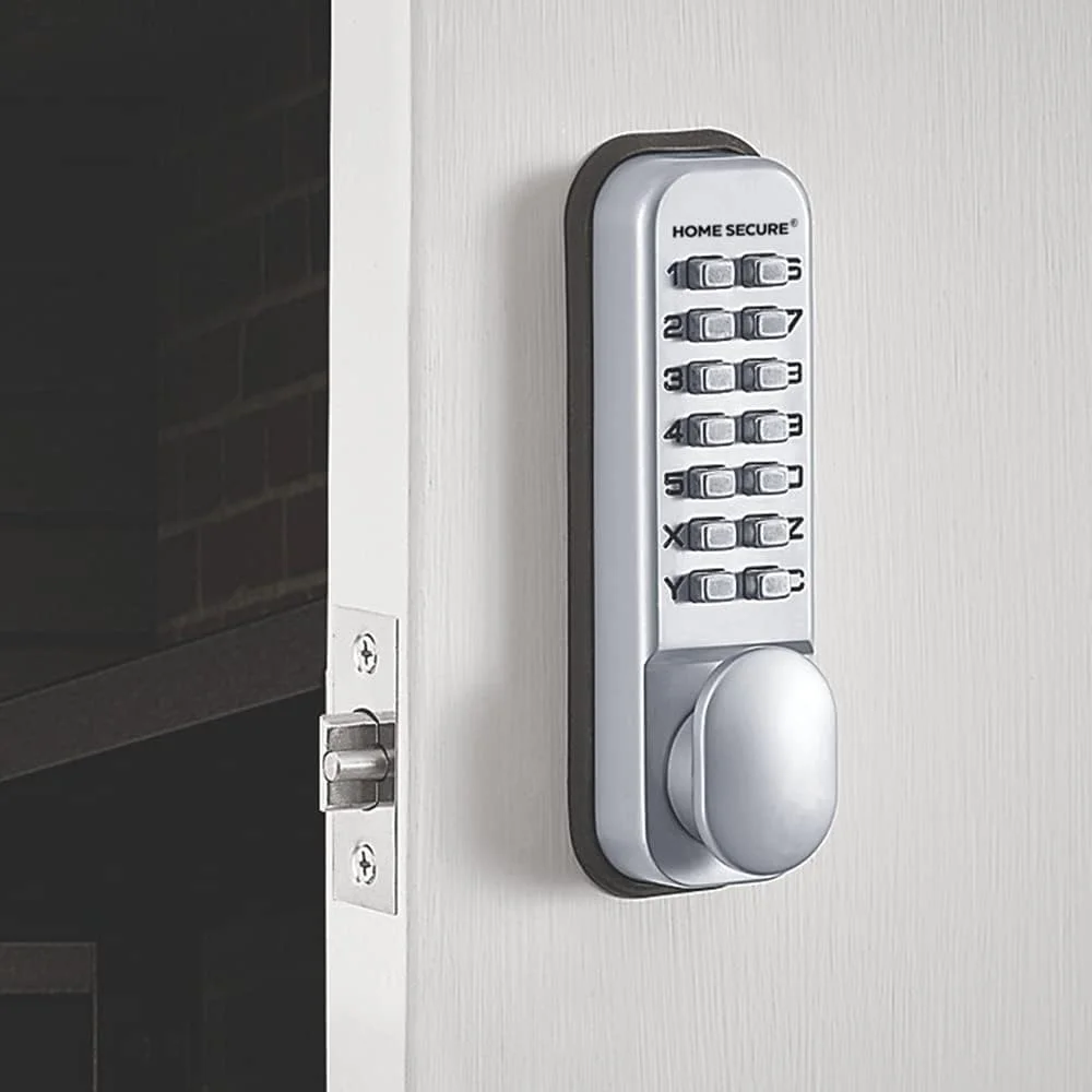 قفل درب کد دار HomeSecure و دستگیره درب - مقاوم در برابر آب و هوا - کروم