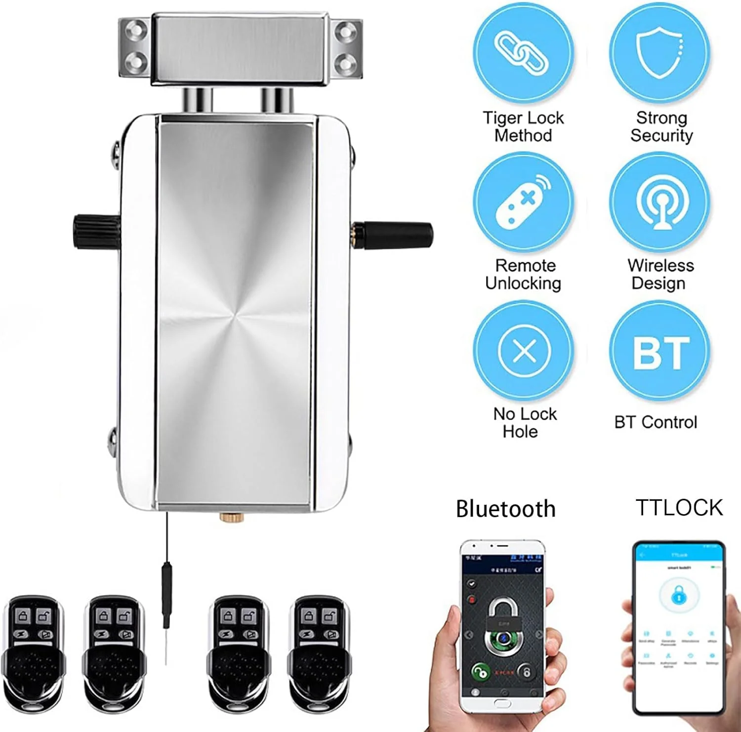قفل درب الکترونیکی Huazzzyi، قفل درب از راه دور ضد سرقت آلیاژ روی، قفل ضد سرقت با کنترل از راه دور، سیستم کنترل دسترسی ضد سرقت به همراه 4 ریموت کنترل