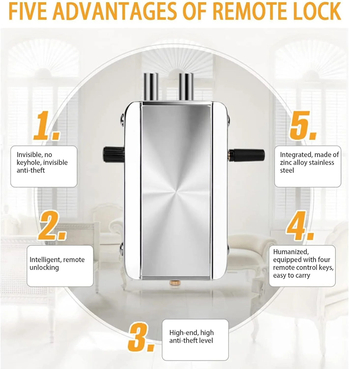 قفل درب الکترونیکی Huazzzyi، قفل درب از راه دور ضد سرقت آلیاژ روی، قفل ضد سرقت با کنترل از راه دور، سیستم کنترل دسترسی ضد سرقت به همراه 4 ریموت کنترل