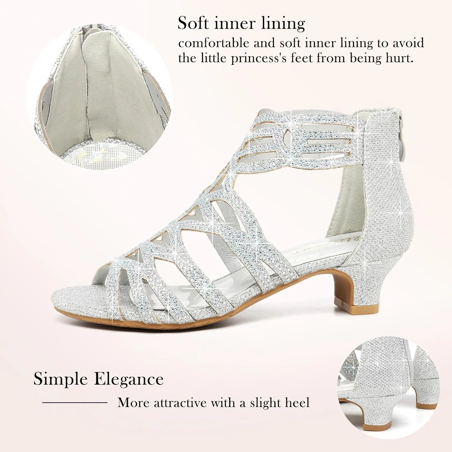 صندل پاشنه بلند مجلسی دخترانه کلیوور، کفش پرنسسی اکلیلی مناسب عروسی، مهمانی و گل دختر بچه گانه