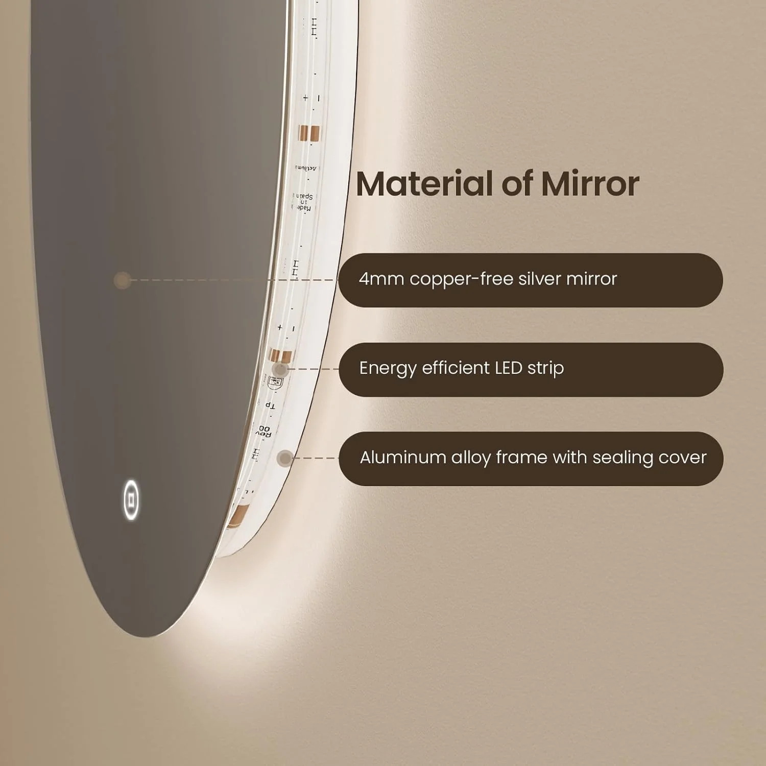 آینه گرد حمام ال ای دی EMKE با قطر 800 میلی متر، آینه حمام ال ای دی با نور پس زمینه، آینه های هوشمند 6000K، دیمر دار، عملکرد حافظه، کنترل لمسی، شیشه سکوریت، IP44 آینه گرد حمام ال ای دی EMKE با قطر 800 میلی متر، آینه حمام ال ای دی با نور پس زمینه، آینه های هوشمند 6000K، دیمر دار، عملکرد حافظه، کنترل لمسی، شیشه سکوریت، IP44