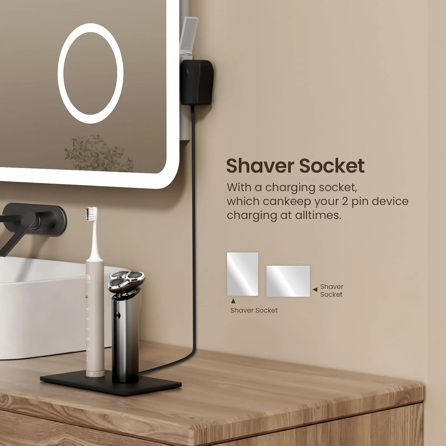 آینه حمام ال ای دی EMKE با چراغ و پریز ریش تراش، 50 در 70 سانتی متر، آینه حمام روشن با پریز ایمنی/ضد بخار/قابل تنظیم نور، آینه های دارای نور پس زمینه ال ای دی برای حمام، عمودی، سیم کشی شده، IP44 آینه حمام ال ای دی EMKE با چراغ و پریز ریش تراش، 50 در 70 سانتی متر، آینه حمام روشن با پریز ایمنی/ضد بخار/قابل تنظیم نور، آینه های دارای نور پس زمینه ال ای دی برای حمام، عمودی، سیم کشی شده، IP44