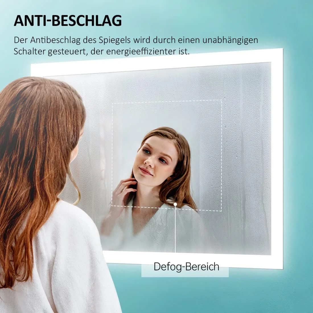 آینه حمام ال ای دی EMKE، 45 در 60 سانتی متر، آینه دیواری با نور سفید گرم و نور سفید سرد، آینه حمام ضد بخار با دکمه آینه حمام ال ای دی EMKE، 45 در 60 سانتی متر، آینه دیواری با نور سفید گرم و نور سفید سرد، آینه حمام ضد بخار با دکمه