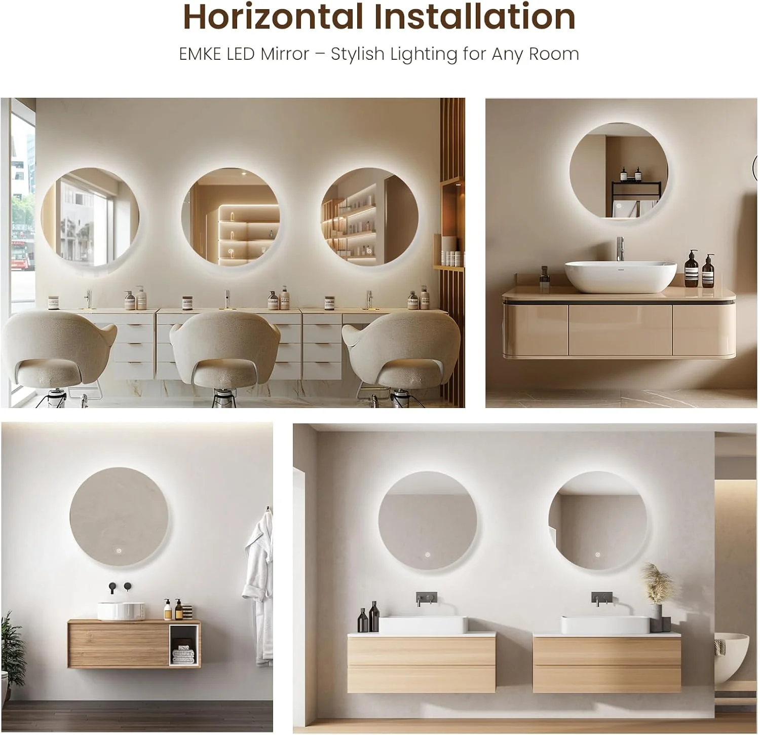 آینه گرد حمام ال ای دی EMKE با قطر 500 میلی متر، آینه حمام ال ای دی با نور پس زمینه، آینه های هوشمند 6000K، دیمر دار، عملکرد حافظه، کنترل لمسی، شیشه سکوریت، IP44 آینه گرد حمام ال ای دی EMKE با قطر 500 میلی متر، آینه حمام ال ای دی با نور پس زمینه، آینه های هوشمند 6000K، دیمر دار، عملکرد حافظه، کنترل لمسی، شیشه سکوریت، IP44