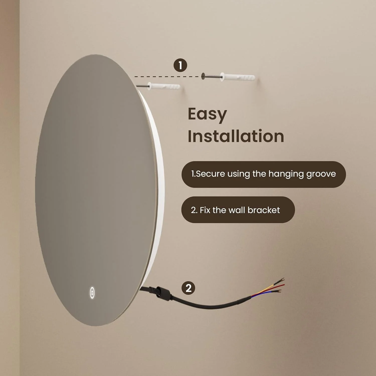 آینه گرد حمام ال ای دی EMKE با قطر 500 میلی متر، آینه حمام ال ای دی با نور پس زمینه، آینه های هوشمند 6000K، دیمر دار، عملکرد حافظه، کنترل لمسی، شیشه سکوریت، IP44 آینه گرد حمام ال ای دی EMKE با قطر 500 میلی متر، آینه حمام ال ای دی با نور پس زمینه، آینه های هوشمند 6000K، دیمر دار، عملکرد حافظه، کنترل لمسی، شیشه سکوریت، IP44