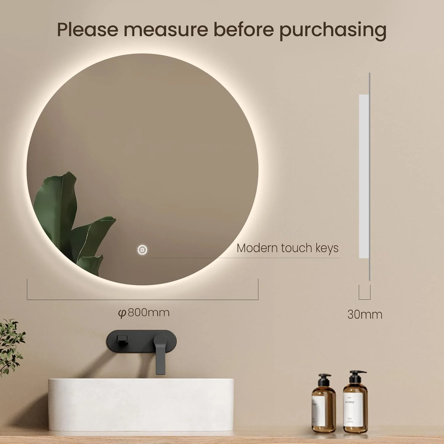 آینه گرد حمام ال ای دی EMKE با قطر 800 میلی متر، آینه حمام ال ای دی با نور پس زمینه، آینه های هوشمند 6000K، دیمر دار، عملکرد حافظه، کنترل لمسی، شیشه سکوریت، IP44 آینه گرد حمام ال ای دی EMKE با قطر 800 میلی متر، آینه حمام ال ای دی با نور پس زمینه، آینه های هوشمند 6000K، دیمر دار، عملکرد حافظه، کنترل لمسی، شیشه سکوریت، IP44