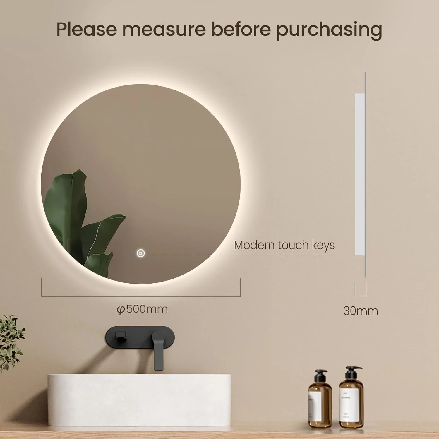 آینه گرد حمام ال ای دی EMKE با قطر 500 میلی متر، آینه حمام ال ای دی با نور پس زمینه، آینه های هوشمند 6000K، دیمر دار، عملکرد حافظه، کنترل لمسی، شیشه سکوریت، IP44 آینه گرد حمام ال ای دی EMKE با قطر 500 میلی متر، آینه حمام ال ای دی با نور پس زمینه، آینه های هوشمند 6000K، دیمر دار، عملکرد حافظه، کنترل لمسی، شیشه سکوریت، IP44