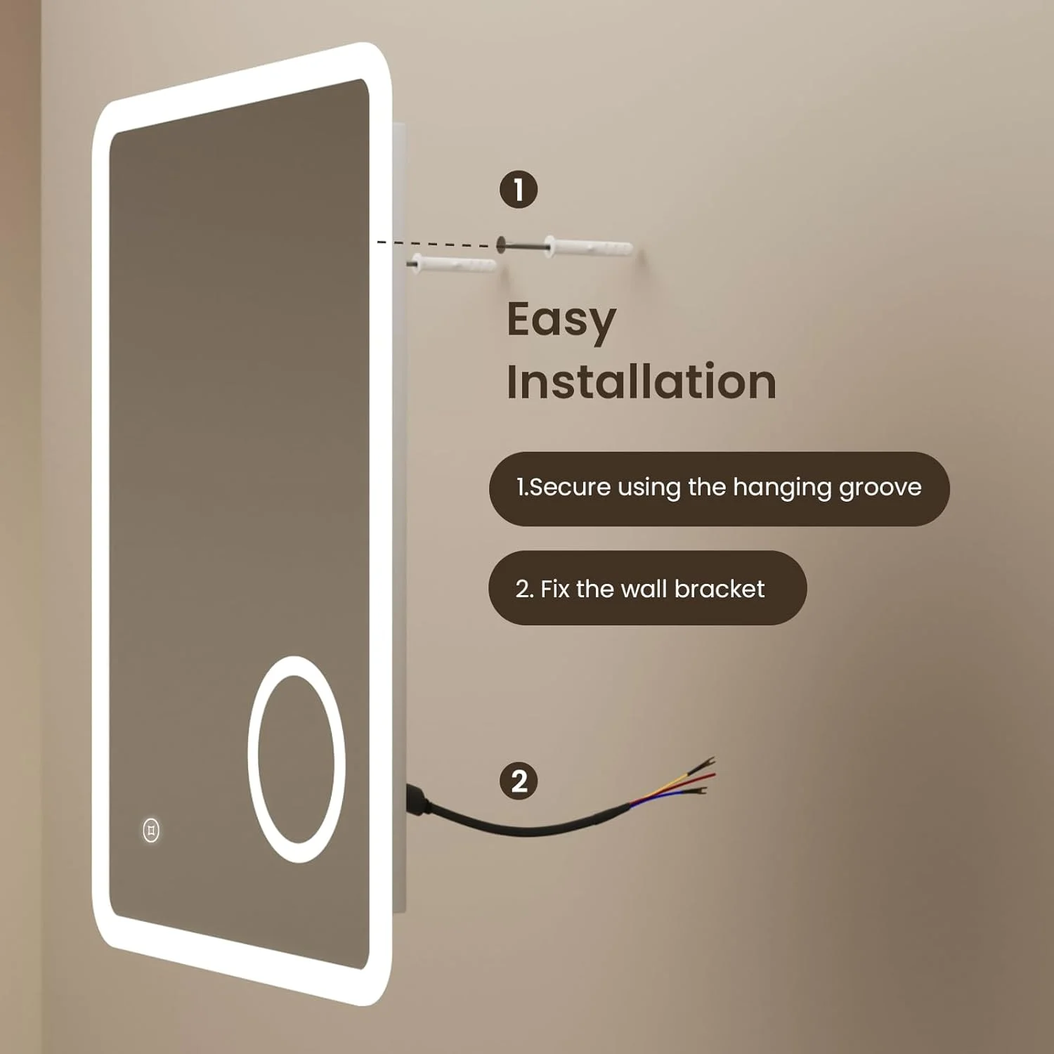 آینه حمام ال ای دی EMKE با چراغ و پریز ریش تراش، 50 در 70 سانتی متر، آینه حمام روشن با پریز ایمنی/ضد بخار/قابل تنظیم نور، آینه های دارای نور پس زمینه ال ای دی برای حمام، عمودی، سیم کشی شده، IP44 آینه حمام ال ای دی EMKE با چراغ و پریز ریش تراش، 50 در 70 سانتی متر، آینه حمام روشن با پریز ایمنی/ضد بخار/قابل تنظیم نور، آینه های دارای نور پس زمینه ال ای دی برای حمام، عمودی، سیم کشی شده، IP44