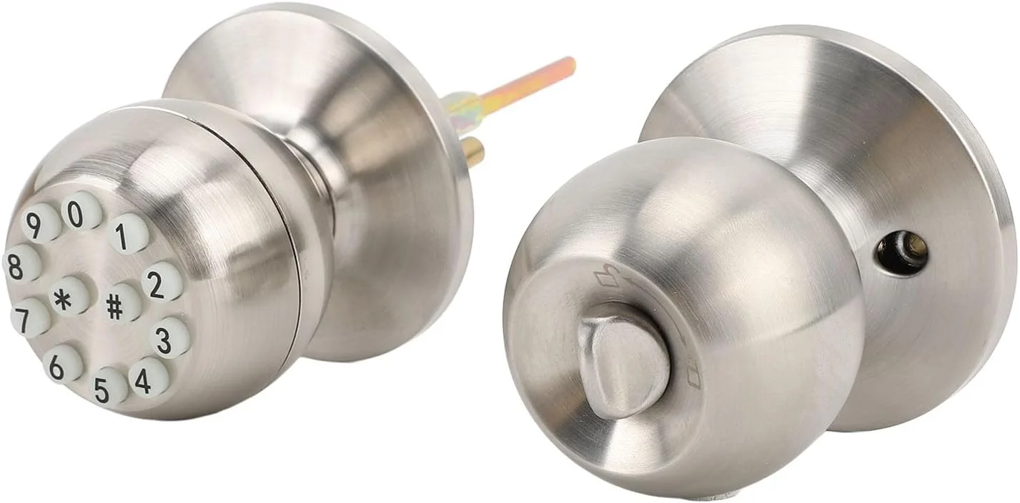 دستگیره درب رمزدار Luocute، دستگیره درب رمزدار با قفل و کلید، دستگیره گرد دیجیتال با دسته ضد لغزش نصب آسان برای درب های با ضخامت 35 تا 55 میلی متر، 45 کاربر