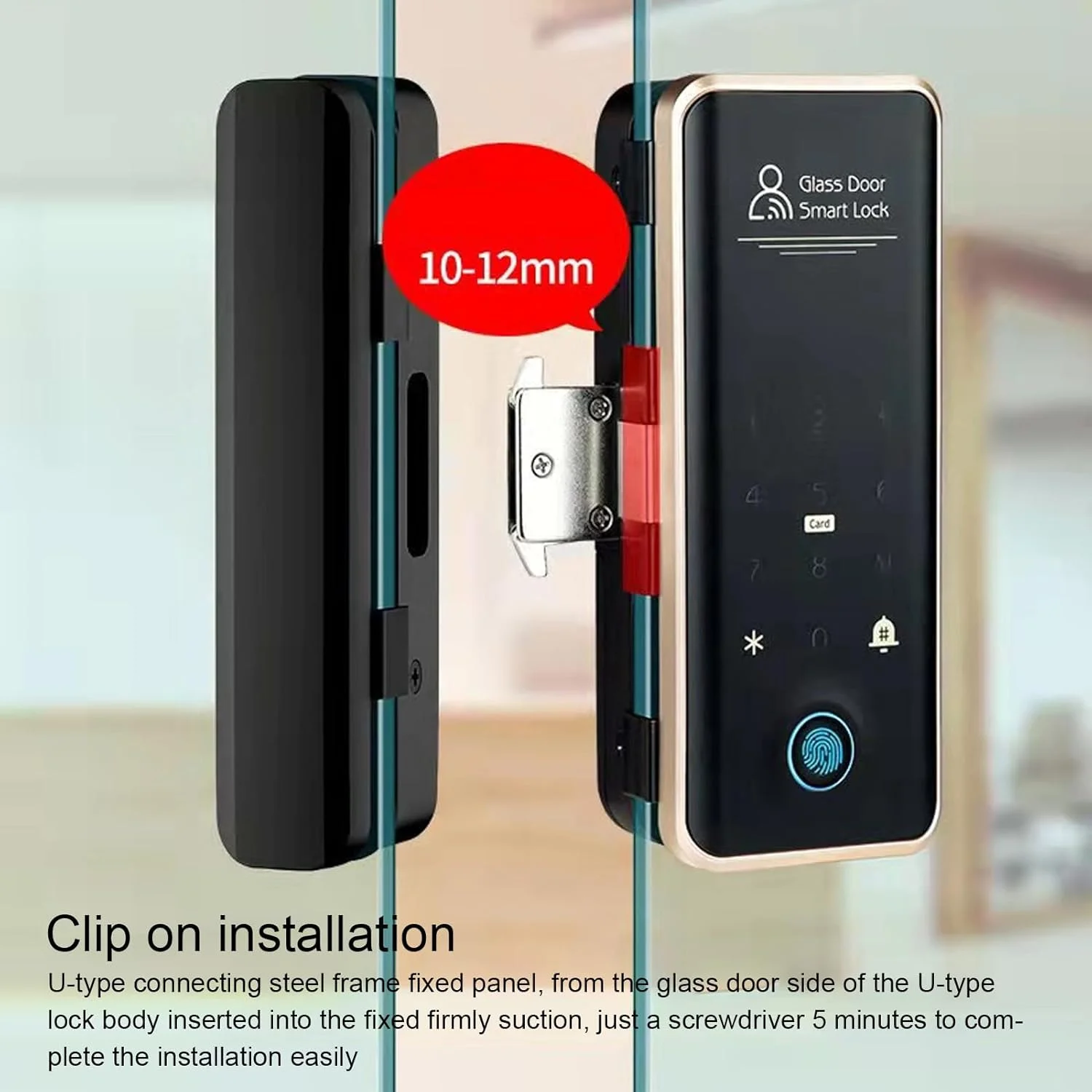 قفل درب شیشه ای هوشمند Luocute، قفل درب دیجیتال بدون کلید با اثر انگشت، رمز عبور، کارت و باز کردن از راه دور، قفل درب ایمنی با قابلیت ثبت تردد، مشکی