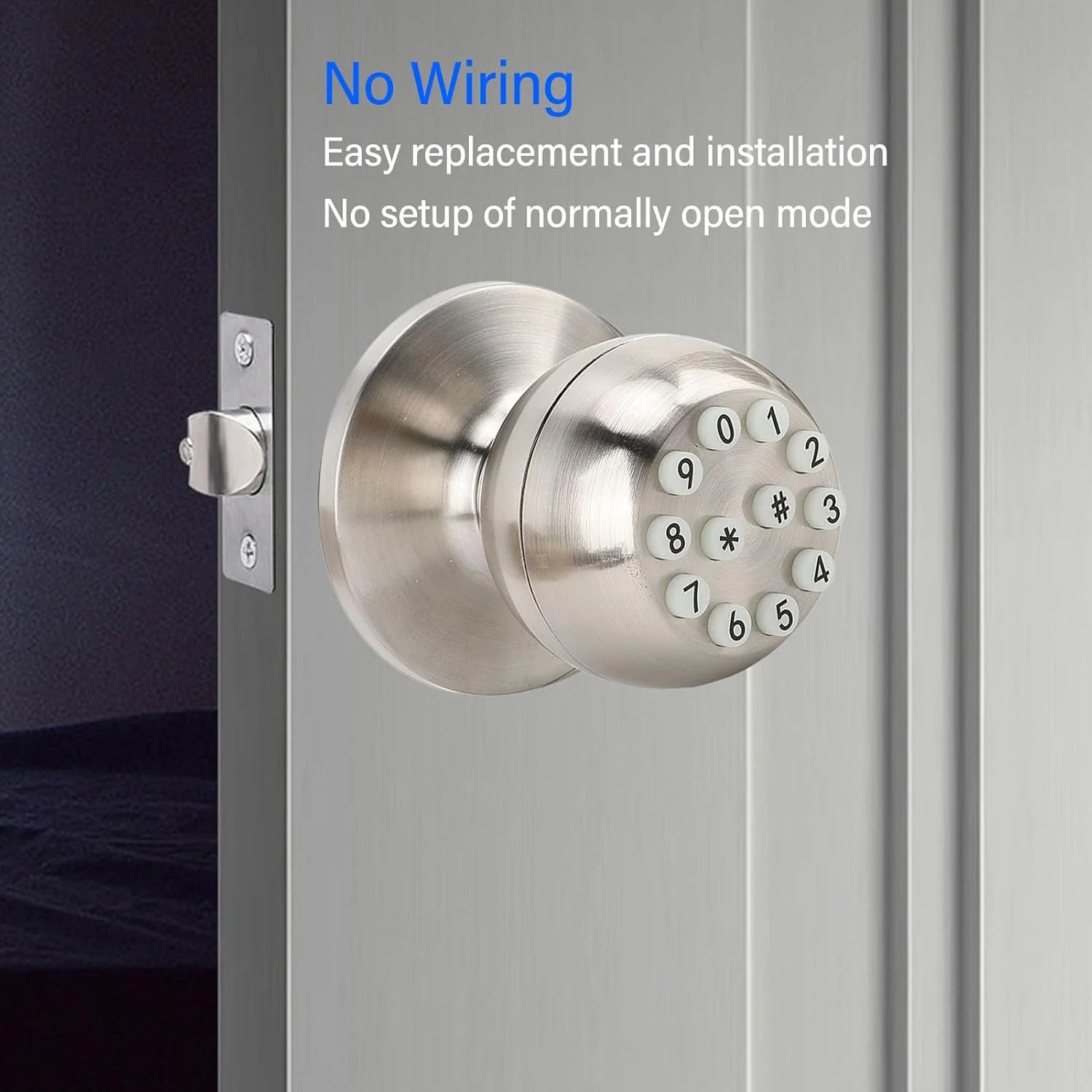 دستگیره درب رمزدار Luocute، دستگیره درب رمزدار با قفل و کلید، دستگیره گرد دیجیتال با دسته ضد لغزش نصب آسان برای درب های با ضخامت 35 تا 55 میلی متر، 45 کاربر