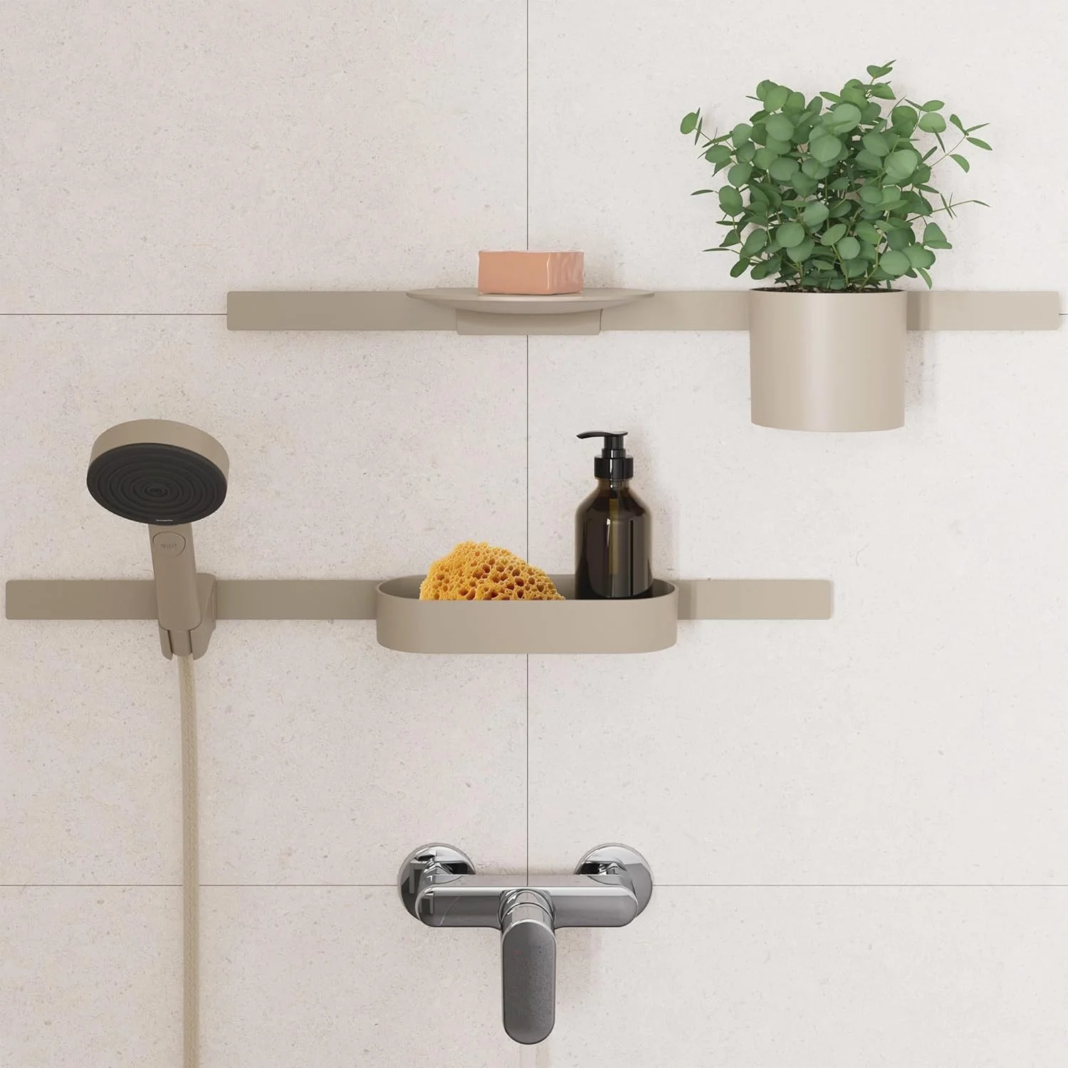 نگهدارنده دوش دستی فشاری هانسگروهه مدل WallStoris Planet Edition رنگ Sand نگهدارنده دوش دستی فشاری هانسگروهه مدل WallStoris Planet Edition رنگ Sand