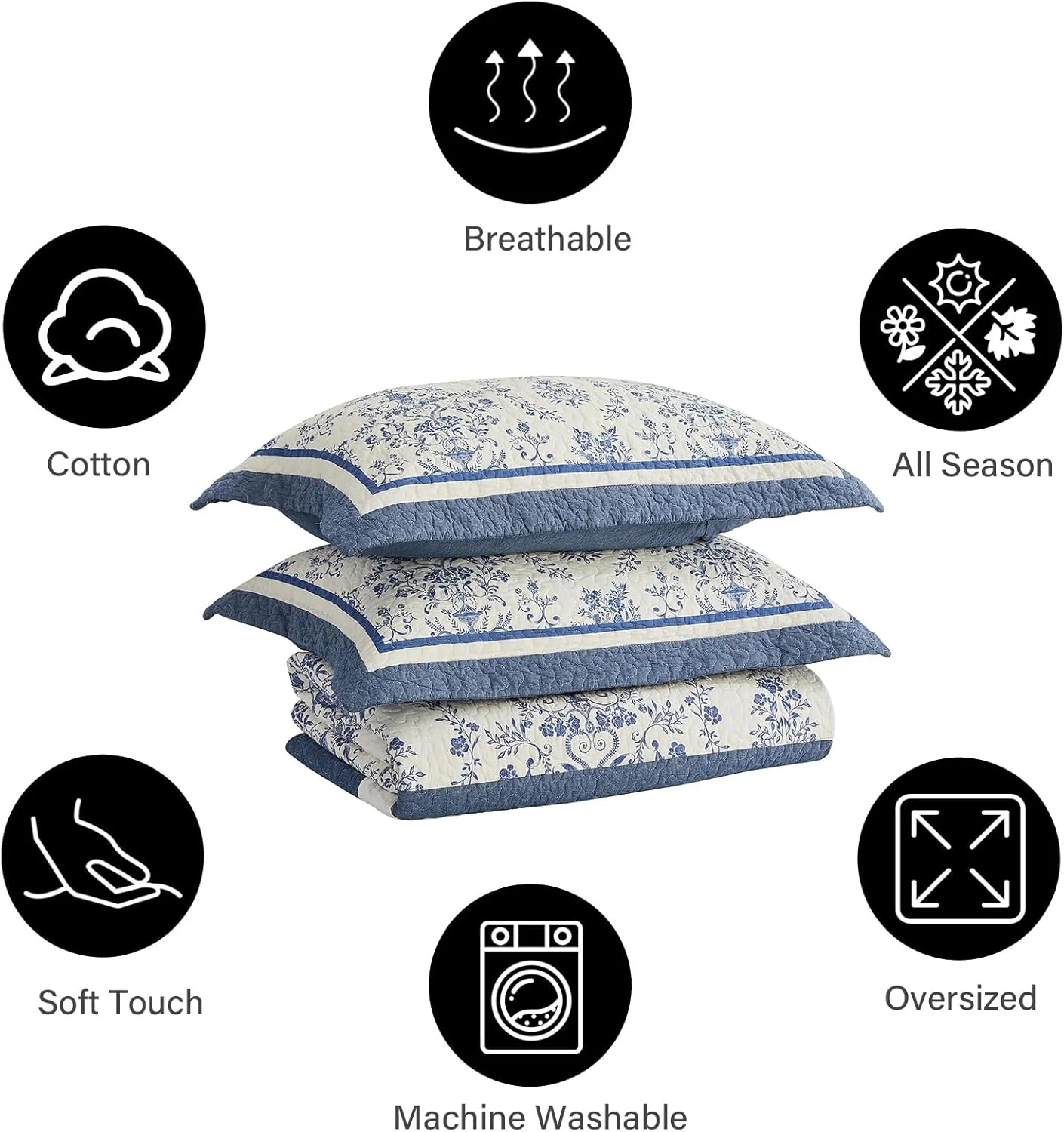 روتختی بزرگ پنقوشان 325x305 سانتی‌متر، 100% پنبه، مناسب تخت کالیفرنیا کینگ، طرح گل و بوته برگشت‌پذیر، مناسب سبک خانه‌های روستایی، ست روتختی لحافی بزرگ و سبک، آبی سرمه‌ای