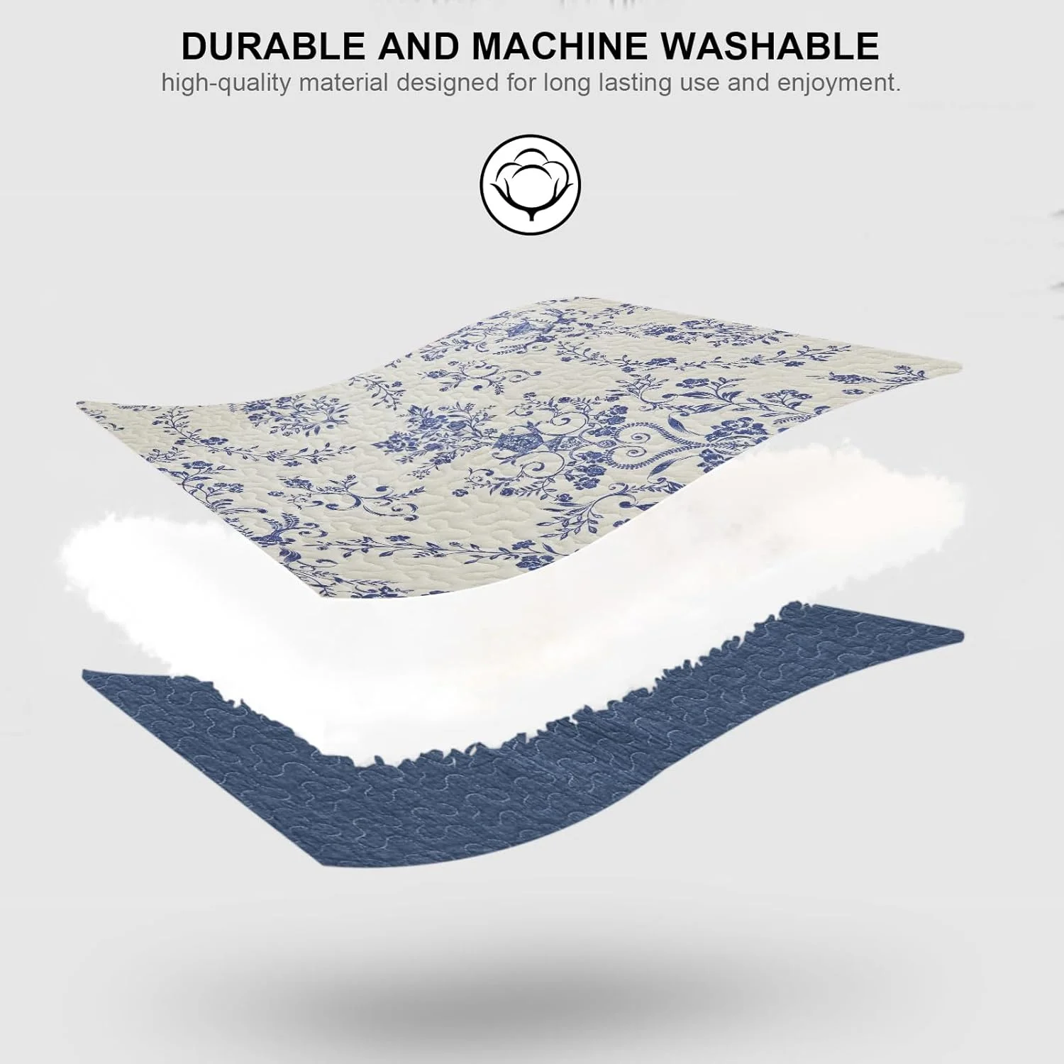 روتختی بزرگ پنقوشان 325x305 سانتی‌متر، 100% پنبه، مناسب تخت کالیفرنیا کینگ، طرح گل و بوته برگشت‌پذیر، مناسب سبک خانه‌های روستایی، ست روتختی لحافی بزرگ و سبک، آبی سرمه‌ای