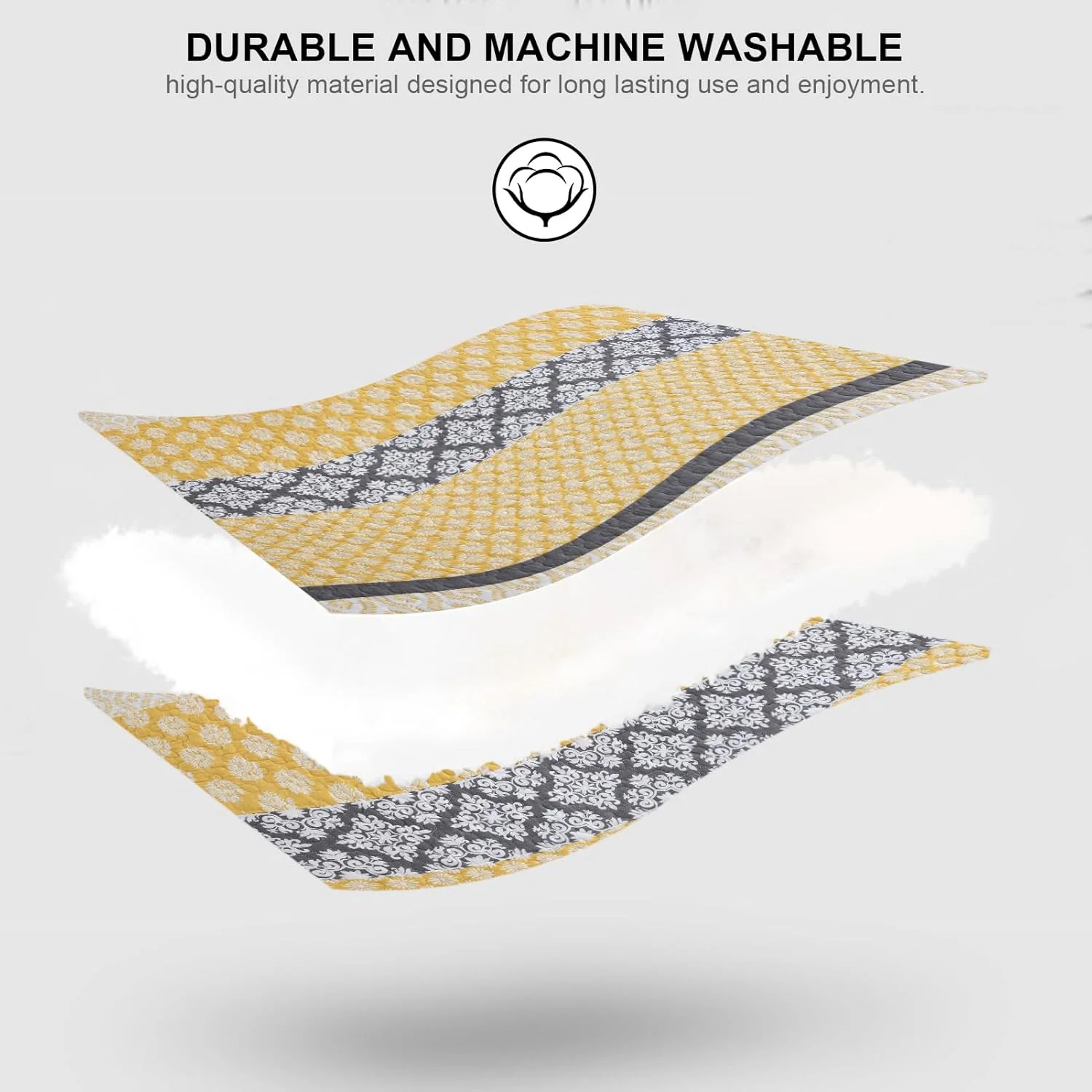 رو تختی بزرگ پنکوشان، 325x305 سانتی متر، 100% پنبه، مناسب تخت کالیفرنیا کینگ، لحاف بزرگ و سبک، زرد/خاکستری