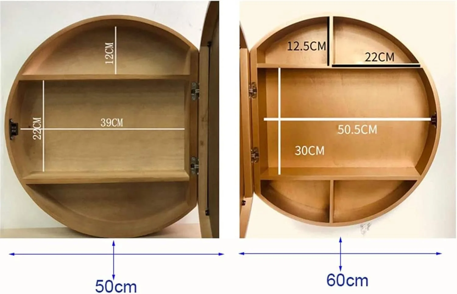 کابینت آینه ای حمام، کابینت آینه ای گرد چوبی، لوازم آرایشی با کابینت آینه ای 2 در 1، مد و سادگی، سبک منحصر به فرد، آینه آرایش، گردویی، قطر 50 کابینت آینه ای حمام، کابینت آینه ای گرد چوبی، لوازم آرایشی با کابینت آینه ای 2 در 1، مد و سادگی، سبک منحصر به فرد، آینه آرایش، گردویی، قطر 50