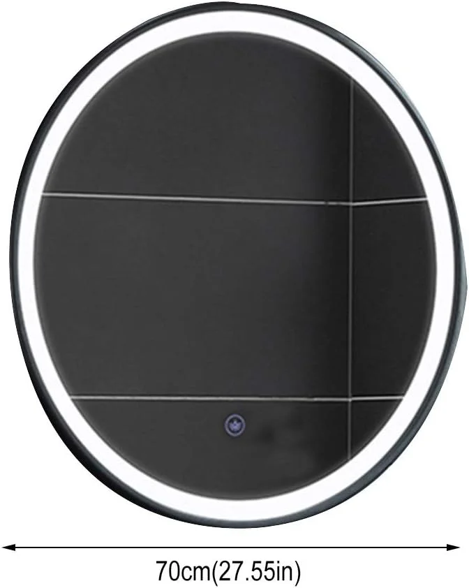 آینه حمام LED قاب مشکی، آینه گرد دیواری فرفورژه برای روشویی با کلید لمسی/ضد بخار، نور سفید، نور سفید-70 سانتی متر آینه حمام LED قاب مشکی، آینه گرد دیواری فرفورژه برای روشویی با کلید لمسی/ضد بخار، نور سفید، نور سفید-70 سانتی متر