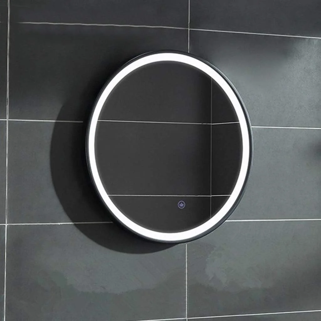 آینه حمام LED قاب مشکی، آینه گرد دیواری فرفورژه برای روشویی با کلید لمسی/ضد بخار، نور سفید، نور سفید-70 سانتی متر آینه حمام LED قاب مشکی، آینه گرد دیواری فرفورژه برای روشویی با کلید لمسی/ضد بخار، نور سفید، نور سفید-70 سانتی متر