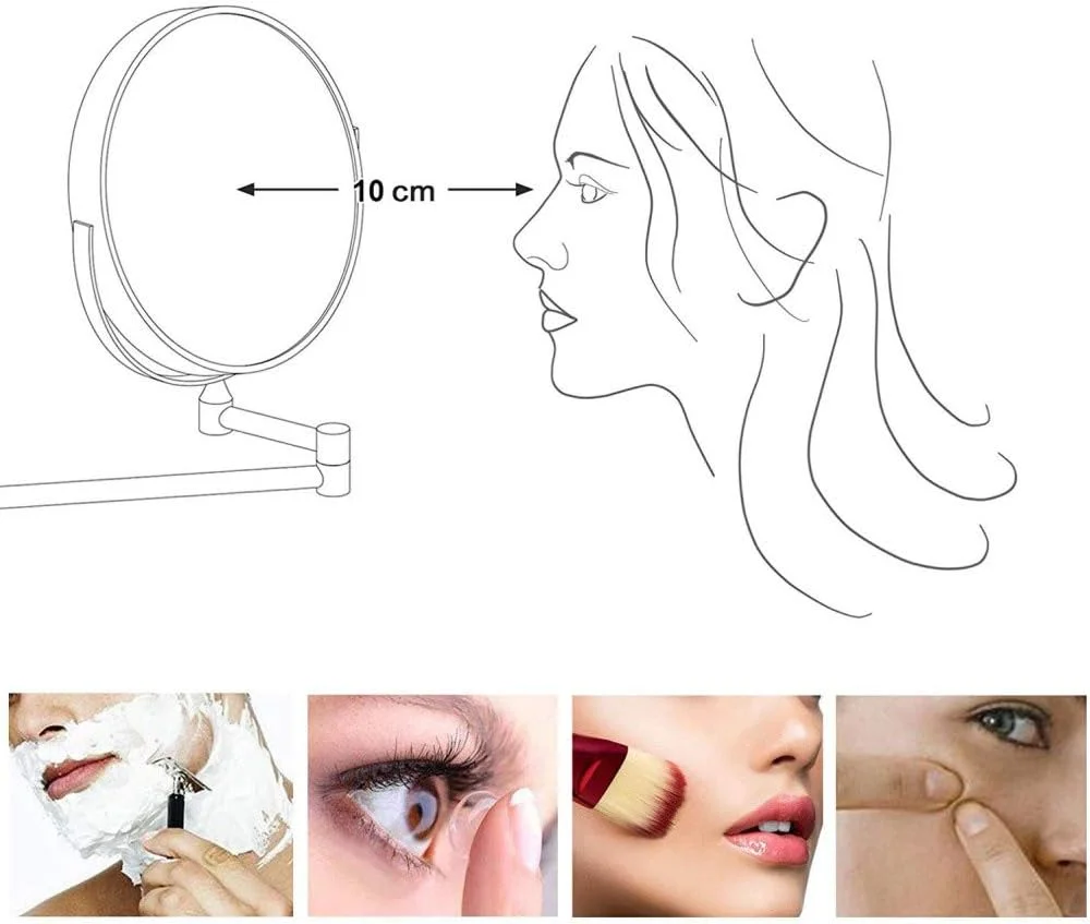 آینه آرایشی دیواری حمام، آینه آرایشی دو طرفه با نور چرخان 360 درجه، آینه زیبایی تاشو با شکل گرد و قابلیت افزایش طول، مسی عتیقه (مسی عتیقه) آینه آرایشی دیواری حمام، آینه آرایشی دو طرفه با نور چرخان 360 درجه، آینه زیبایی تاشو با شکل گرد و قابلیت افزایش طول، مسی عتیقه (مسی عتیقه)