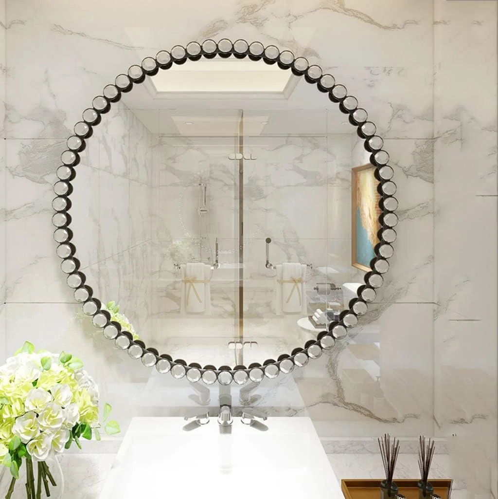 آینه دیواری گرد فلزی مناسب حمام، آینه تزئینی بزرگ برای میز آرایش با کریستال اکریلیک، آینه اصلاح/آرایش مشکی شیک برای حمام، اتاق نشیمن، اتاق پرو آینه دیواری گرد فلزی مناسب حمام، آینه تزئینی بزرگ برای میز آرایش با کریستال اکریلیک، آینه اصلاح/آرایش مشکی شیک برای حمام، اتاق نشیمن، اتاق پرو