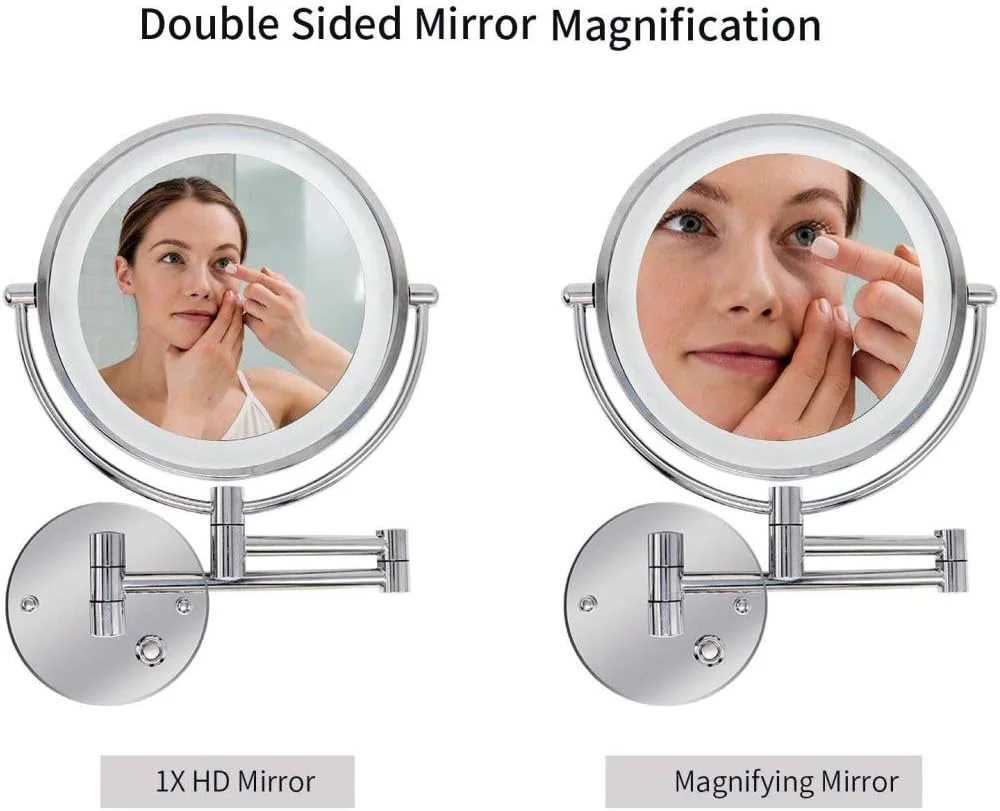 آینه آرایشی دیواری حمام، آینه آرایشی دو طرفه با نور چرخان 360 درجه، آینه زیبایی تاشو با شکل گرد و قابلیت افزایش طول، مسی عتیقه (مسی عتیقه) آینه آرایشی دیواری حمام، آینه آرایشی دو طرفه با نور چرخان 360 درجه، آینه زیبایی تاشو با شکل گرد و قابلیت افزایش طول، مسی عتیقه (مسی عتیقه)