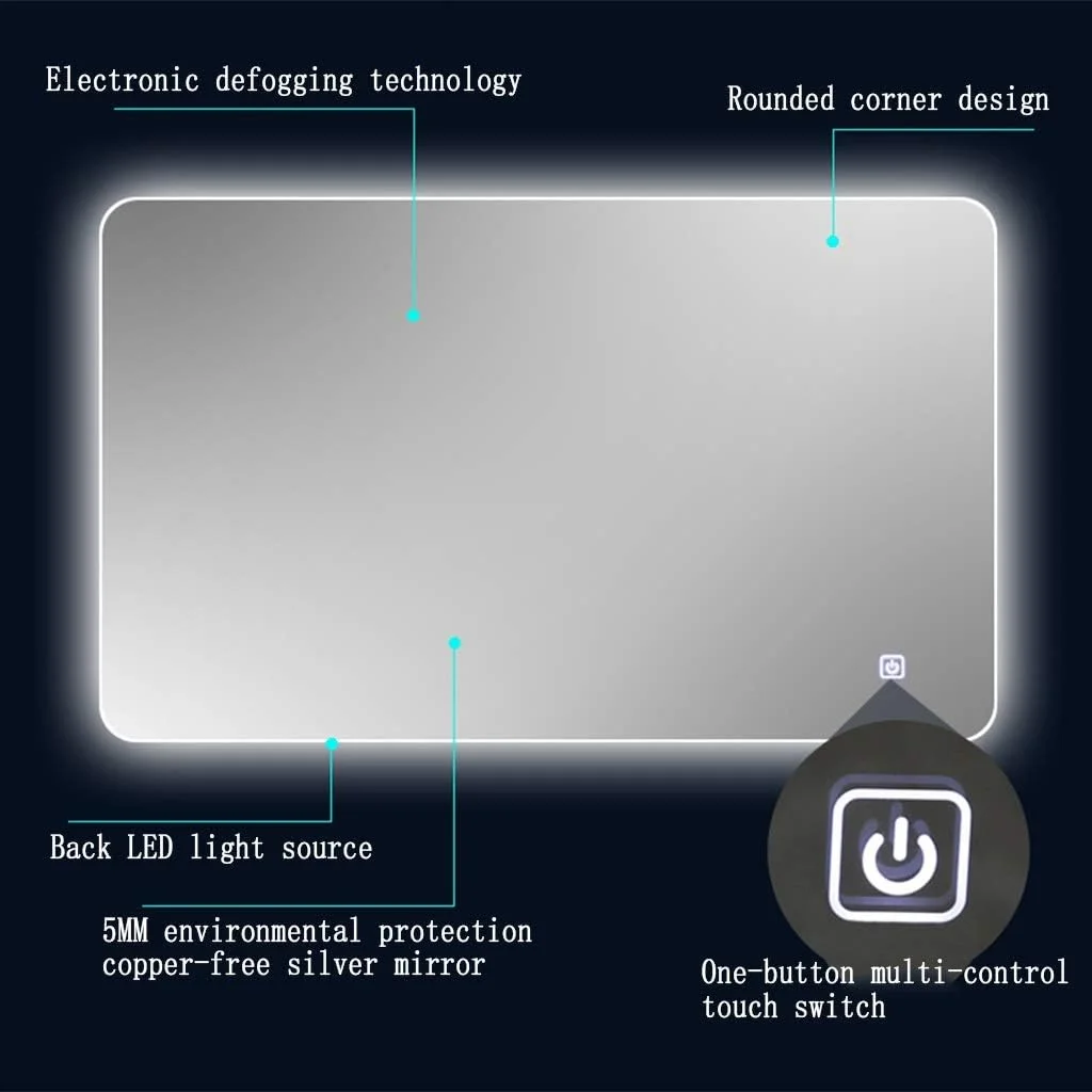 آینه های حمام با فیله ال ای دی، آرایشی، دیواری، مناسب توالت، ضد انفجار، ضد بخار، دارای کلید لمسی، نور سفید - 60x80 سانتی متر آینه های حمام با فیله ال ای دی، آرایشی، دیواری، مناسب توالت، ضد انفجار، ضد بخار، دارای کلید لمسی، نور سفید - 60x80 سانتی متر