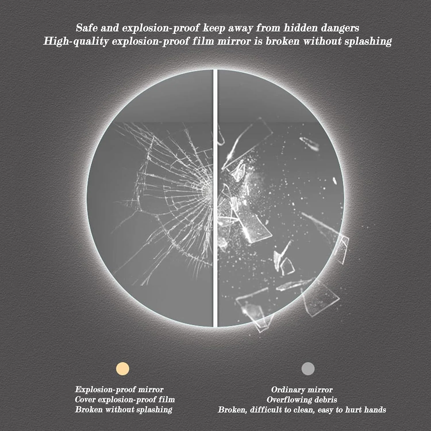 آینه حمام LED با کلید لمسی، آینه دیواری، نورهای قابل تنظیم زرد/سفید گرم/طبیعی ضد بخار آینه گرد برای حمام، روشنایی قابل تنظیم آینه حمام LED با کلید لمسی، آینه دیواری، نورهای قابل تنظیم زرد/سفید گرم/طبیعی ضد بخار آینه گرد برای حمام، روشنایی قابل تنظیم