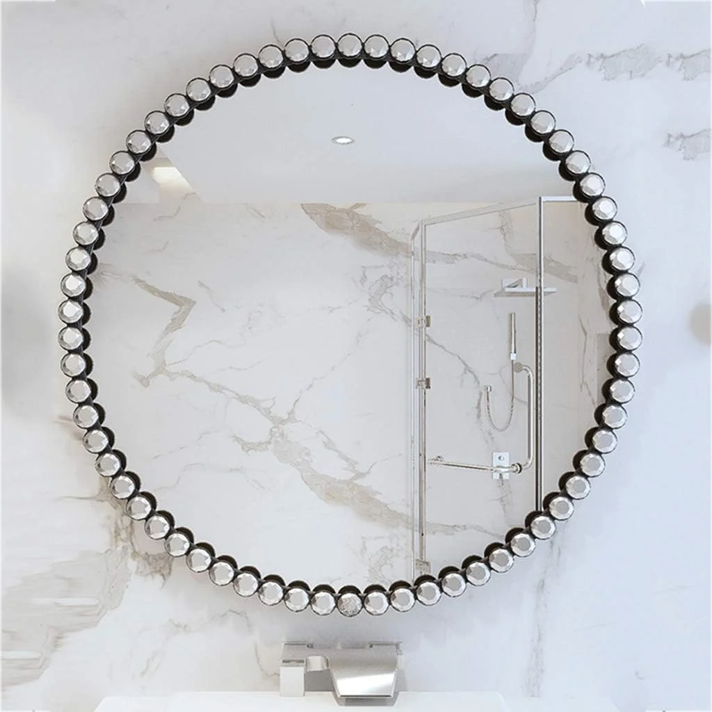 آینه دیواری گرد فلزی مناسب حمام، آینه تزئینی بزرگ برای میز آرایش با کریستال اکریلیک، آینه اصلاح/آرایش مشکی شیک برای حمام، اتاق نشیمن، اتاق پرو آینه دیواری گرد فلزی مناسب حمام، آینه تزئینی بزرگ برای میز آرایش با کریستال اکریلیک، آینه اصلاح/آرایش مشکی شیک برای حمام، اتاق نشیمن، اتاق پرو