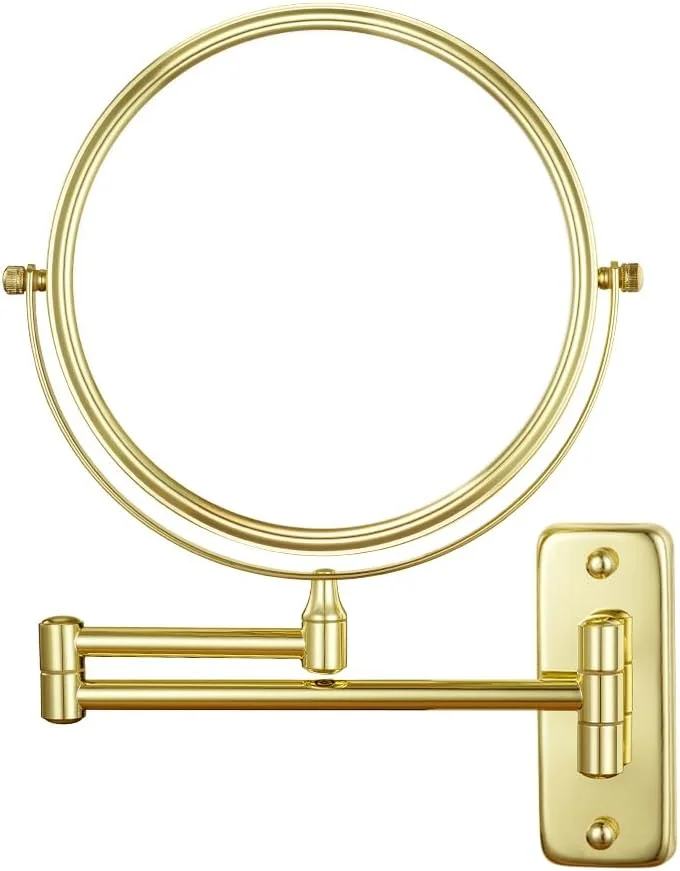 آینه آرایشی دو طرفه دیواری Cerdeco با روکش طلایی، بزرگنمایی 5 برابر، چرخش 360 درجه، تاشو و قابل تنظیم، قطر 8 اینچ آینه آرایشی دو طرفه دیواری Cerdeco با روکش طلایی، بزرگنمایی 5 برابر، چرخش 360 درجه، تاشو و قابل تنظیم، قطر 8 اینچ