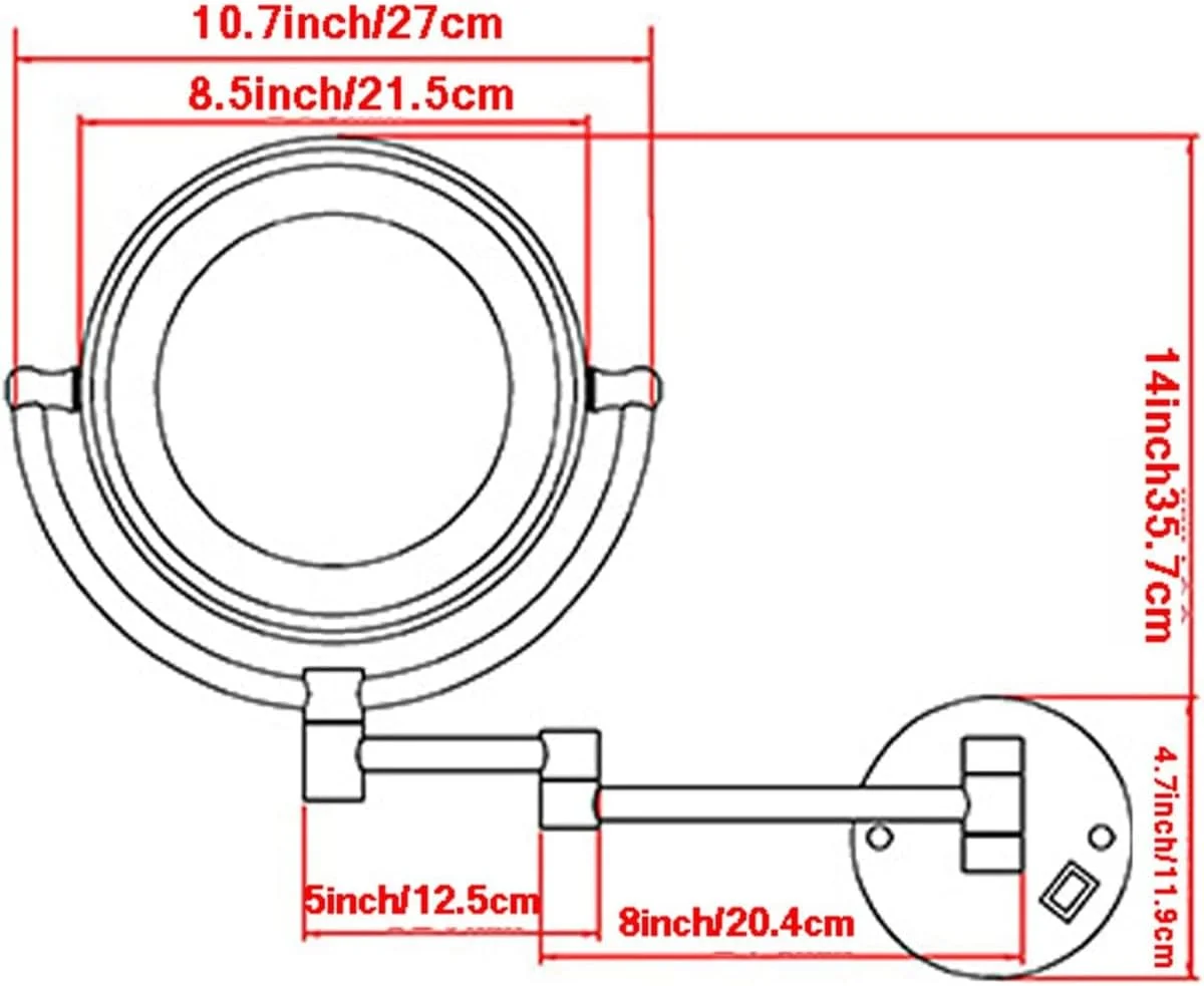 آینه آرایشی CAFDTGERC با چراغ، آینه دیواری با قابلیت چرخش 360 درجه، بزرگنمایی با نور، مناسب برای اصلاح صورت در حمام، هتل، نیکل برس خورده آینه آرایشی CAFDTGERC با چراغ، آینه دیواری با قابلیت چرخش 360 درجه، بزرگنمایی با نور، مناسب برای اصلاح صورت در حمام، هتل، نیکل برس خورده