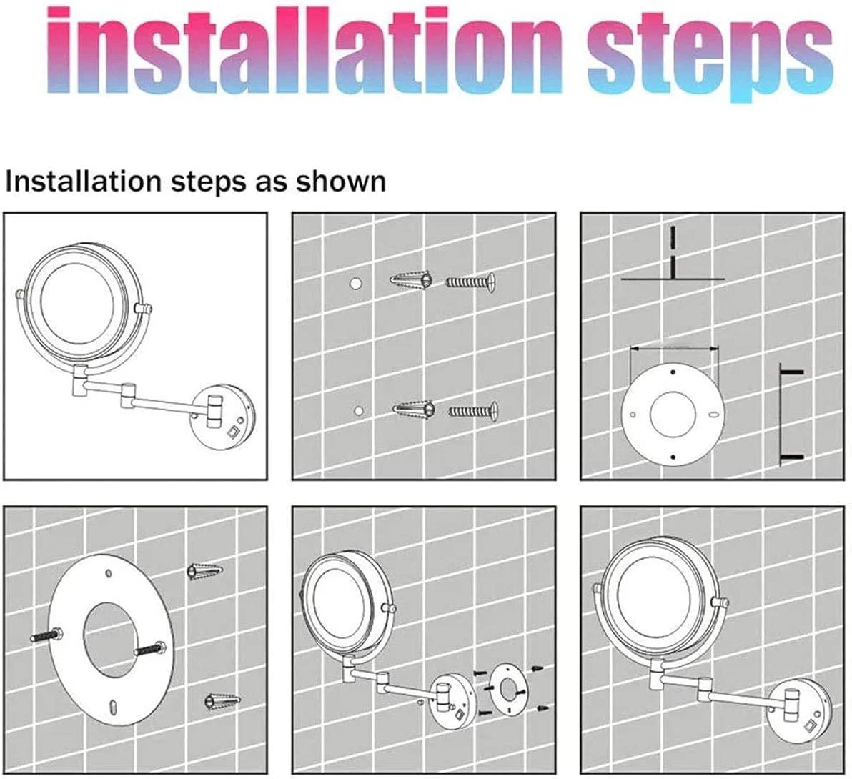 آینه آرایشی دیواری CAFDTGERC با بزرگنمایی 5 برابر، آینه گرد آرایشی، آینه حمام، آینه چراغ دار با چرخش 360 درجه آینه آرایشی دیواری CAFDTGERC با بزرگنمایی 5 برابر، آینه گرد آرایشی، آینه حمام، آینه چراغ دار با چرخش 360 درجه