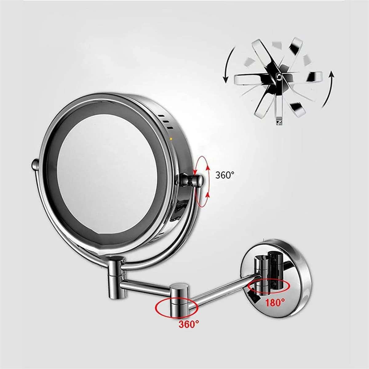 آینه آرایشی CAFDTGERC با چراغ، آینه دیواری با قابلیت چرخش 360 درجه، بزرگنمایی با نور، مناسب برای اصلاح صورت در حمام، هتل، نیکل برس خورده آینه آرایشی CAFDTGERC با چراغ، آینه دیواری با قابلیت چرخش 360 درجه، بزرگنمایی با نور، مناسب برای اصلاح صورت در حمام، هتل، نیکل برس خورده