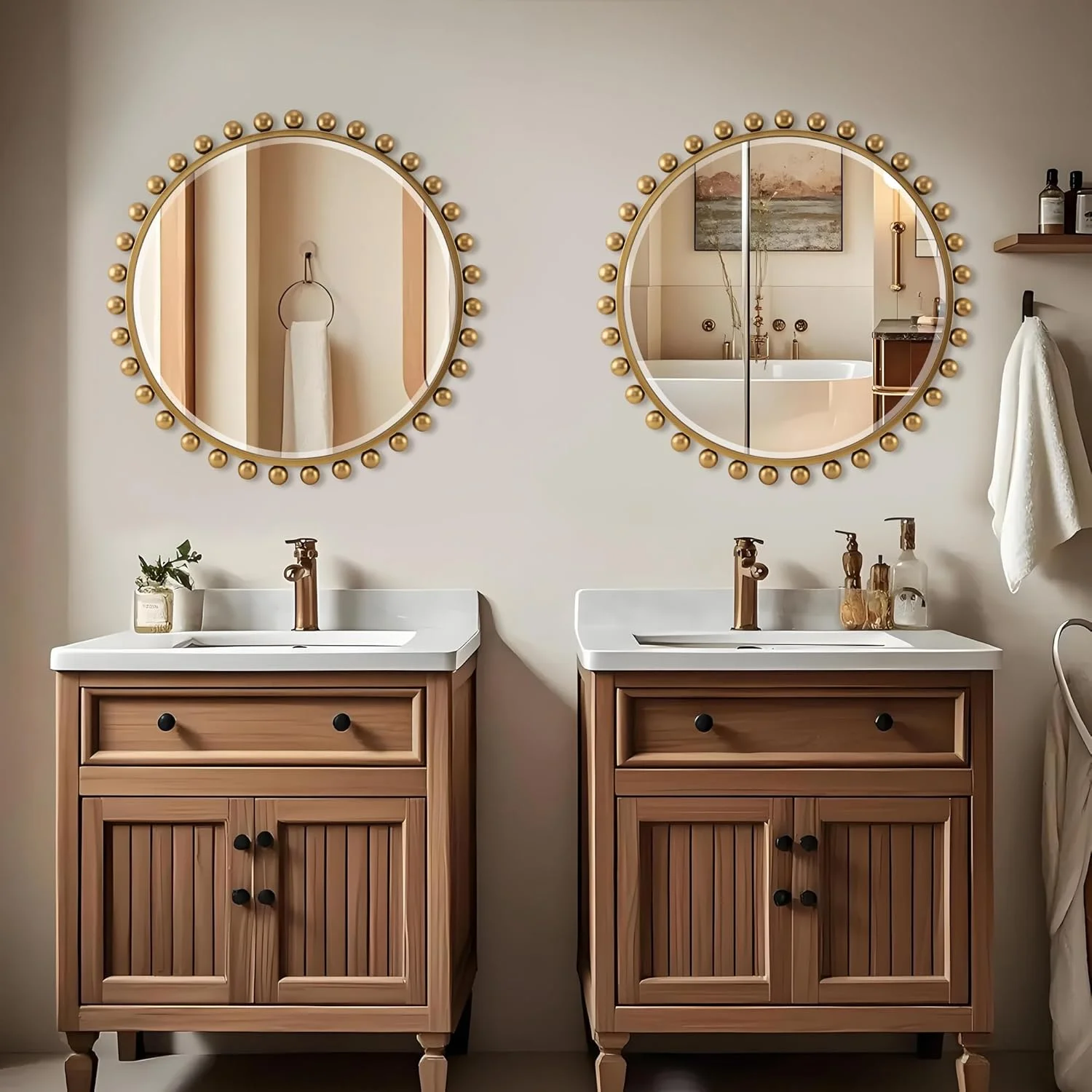 آینه های گرد CAVINHOME برای حمام با شیشه تراش خورده و قاب توپی - آینه مهره ای طلایی، آینه تزئینی عتیقه طلایی RD30، آینه گرد بزرگ طلایی عتیقه برای اتاق خواب، اتاق نشیمن، راهرو آینه های گرد CAVINHOME برای حمام با شیشه تراش خورده و قاب توپی - آینه مهره ای طلایی، آینه تزئینی عتیقه طلایی RD30، آینه گرد بزرگ طلایی عتیقه برای اتاق خواب، اتاق نشیمن، راهرو