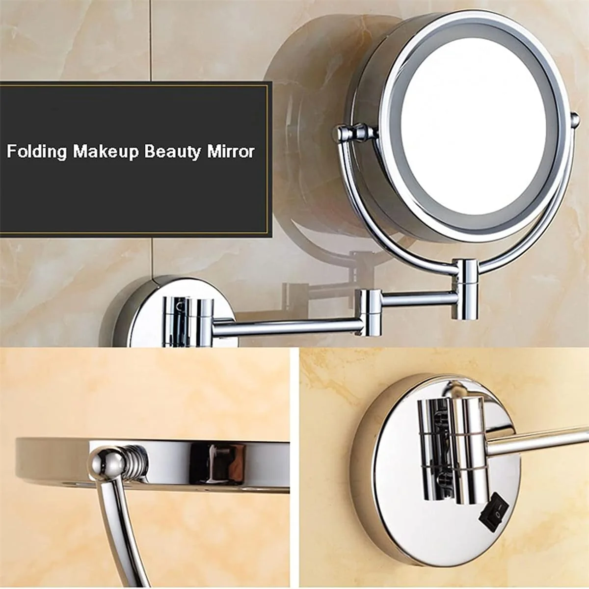 آینه آرایشی CAFDTGERC با چراغ، آینه دیواری با قابلیت چرخش 360 درجه، بزرگنمایی با نور، مناسب برای اصلاح صورت در حمام، هتل، نیکل برس خورده آینه آرایشی CAFDTGERC با چراغ، آینه دیواری با قابلیت چرخش 360 درجه، بزرگنمایی با نور، مناسب برای اصلاح صورت در حمام، هتل، نیکل برس خورده