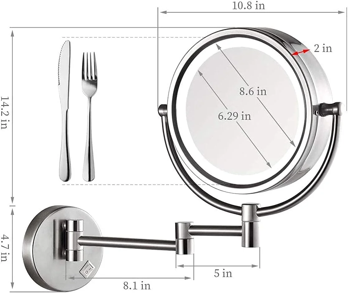 آینه آرایشی دیواری CAFDTGERC با بزرگنمایی 5 برابر، آینه گرد آرایشی، آینه حمام، آینه چراغ دار با چرخش 360 درجه آینه آرایشی دیواری CAFDTGERC با بزرگنمایی 5 برابر، آینه گرد آرایشی، آینه حمام، آینه چراغ دار با چرخش 360 درجه