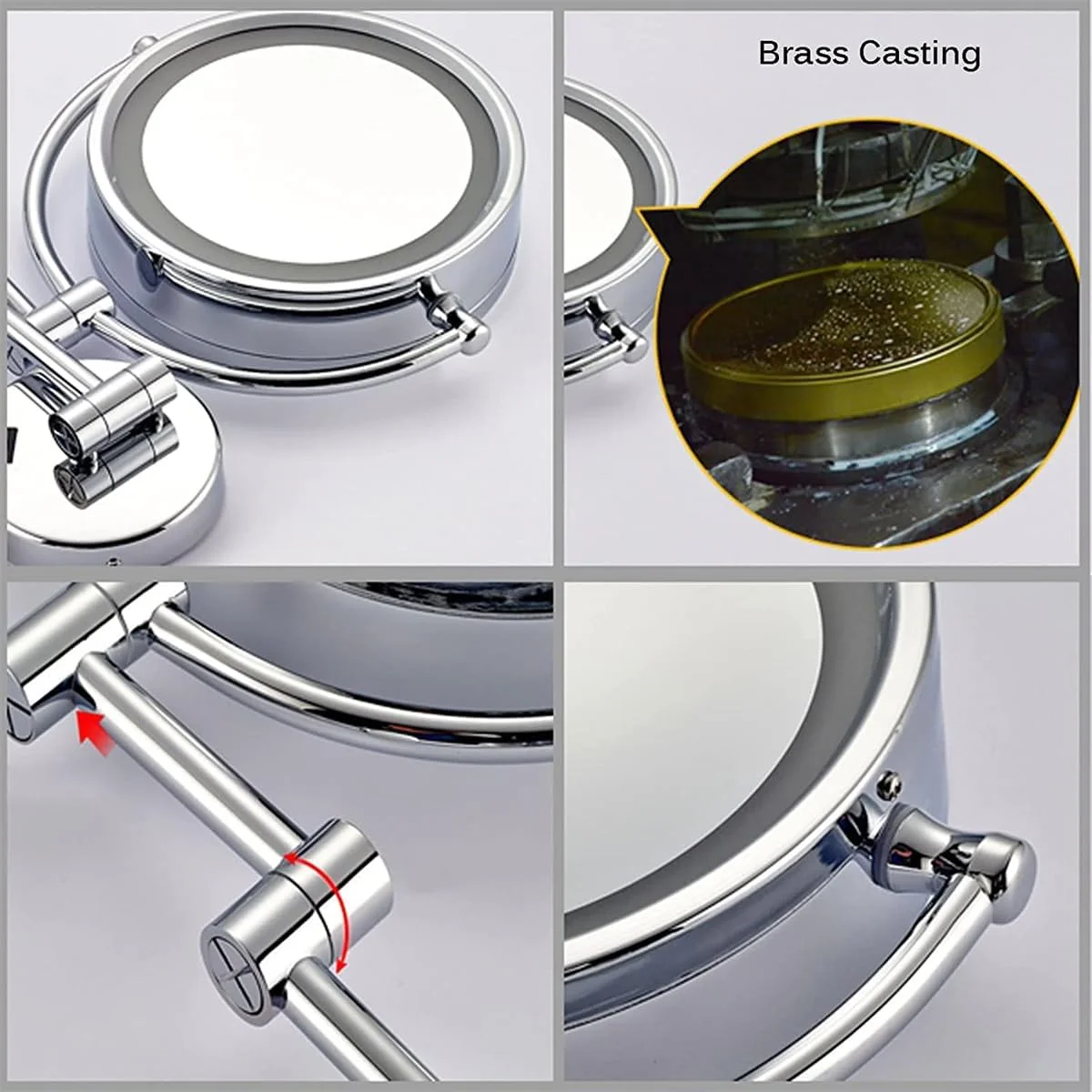 آینه آرایشی CAFDTGERC با چراغ، آینه دیواری با قابلیت چرخش 360 درجه، بزرگنمایی با نور، مناسب برای اصلاح صورت در حمام، هتل، نیکل برس خورده آینه آرایشی CAFDTGERC با چراغ، آینه دیواری با قابلیت چرخش 360 درجه، بزرگنمایی با نور، مناسب برای اصلاح صورت در حمام، هتل، نیکل برس خورده